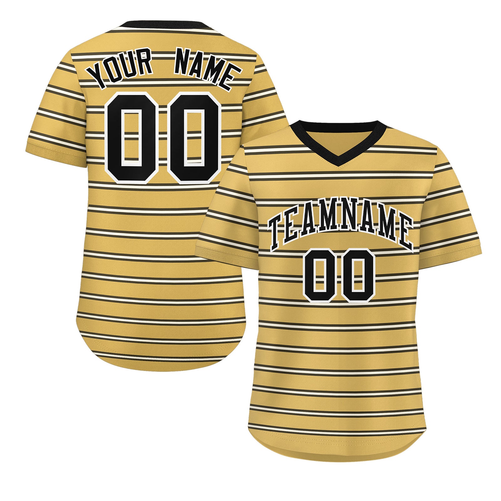Custom Old Gold Black-White Personalized Horizontal Stripe Authentic Pullover Baseball Jersey