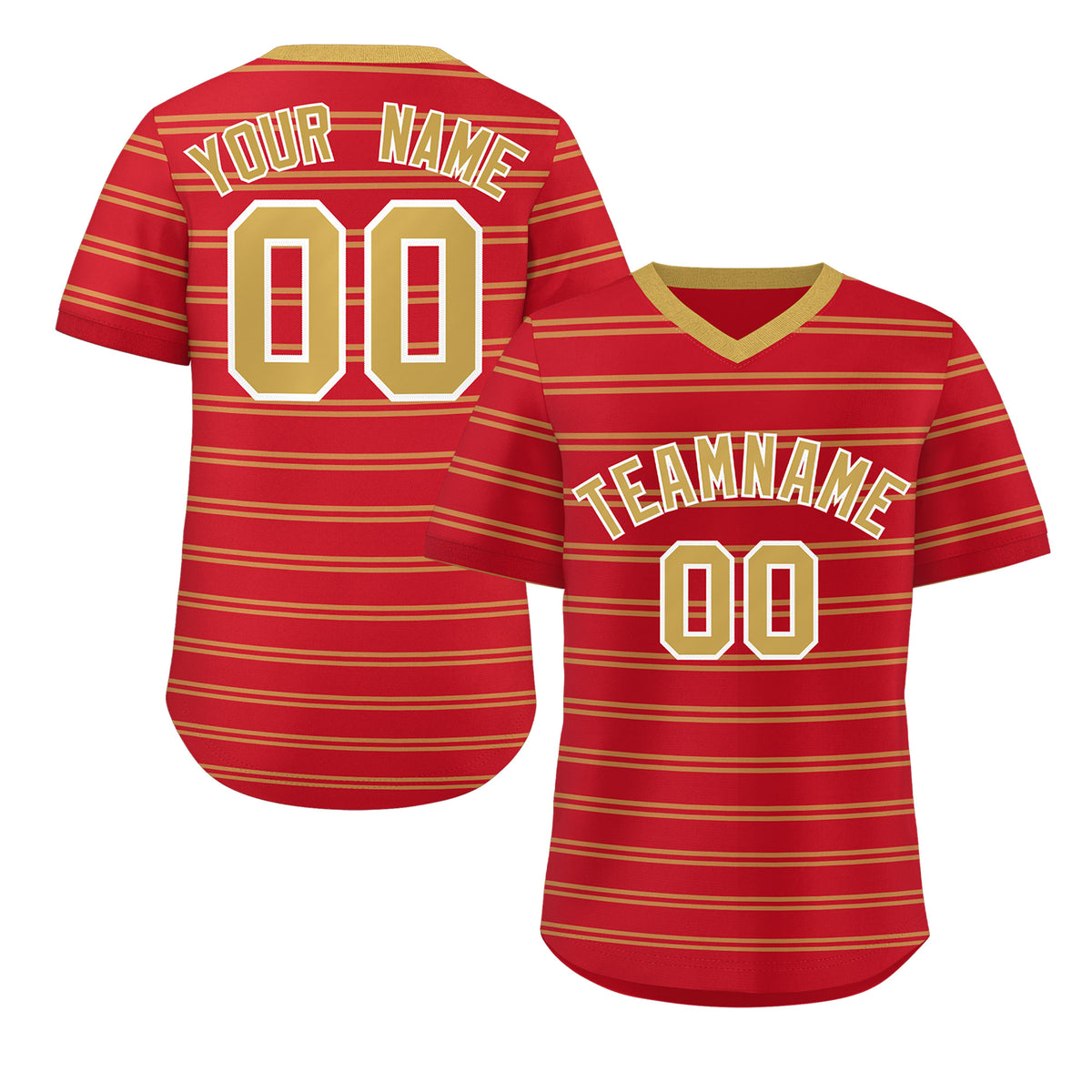 Custom Red Old Gold Personalized Horizontal Stripe Authentic Pullover Baseball Jersey