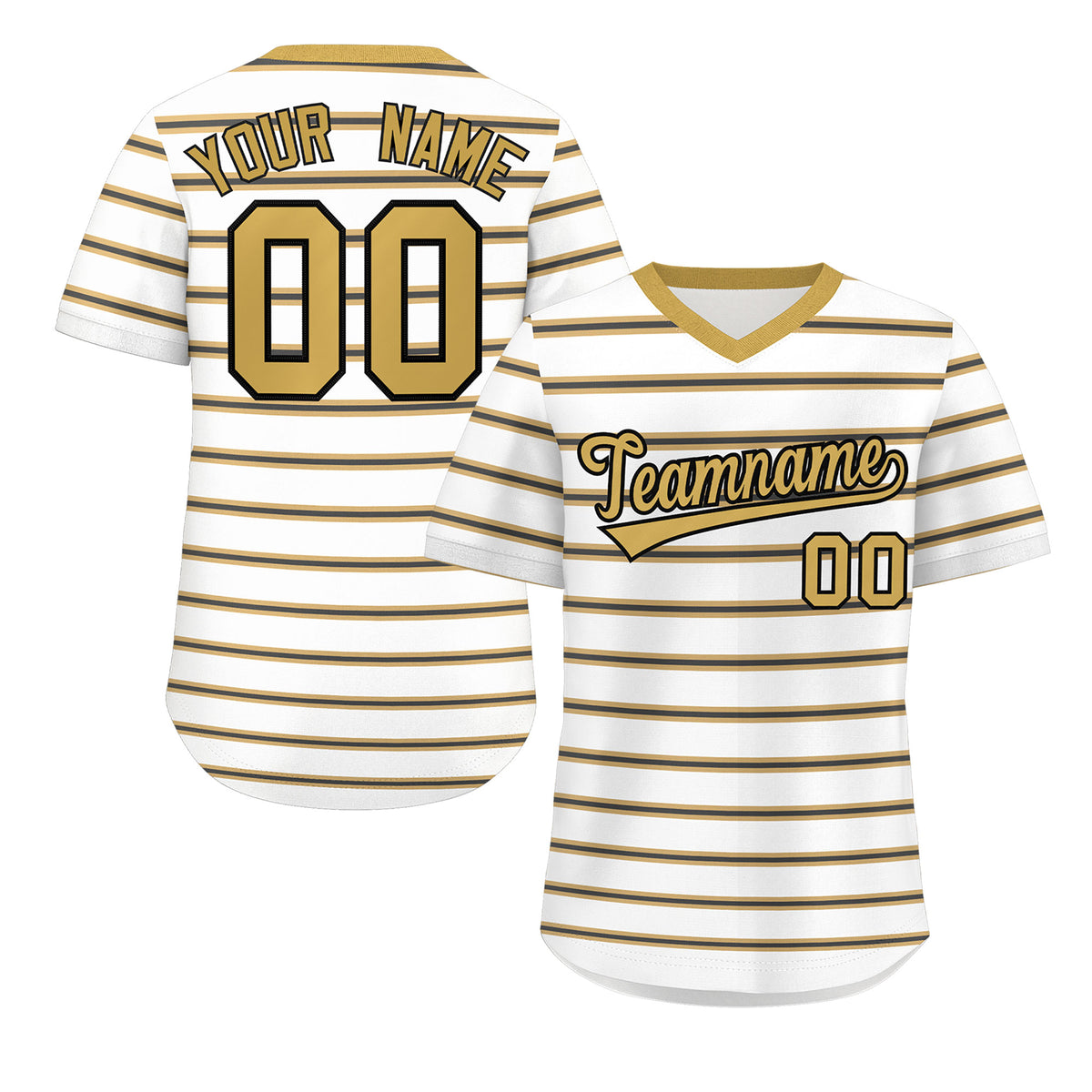 Custom White Old Gold-Black Personalized Horizontal Stripe Authentic Pullover Baseball Jersey