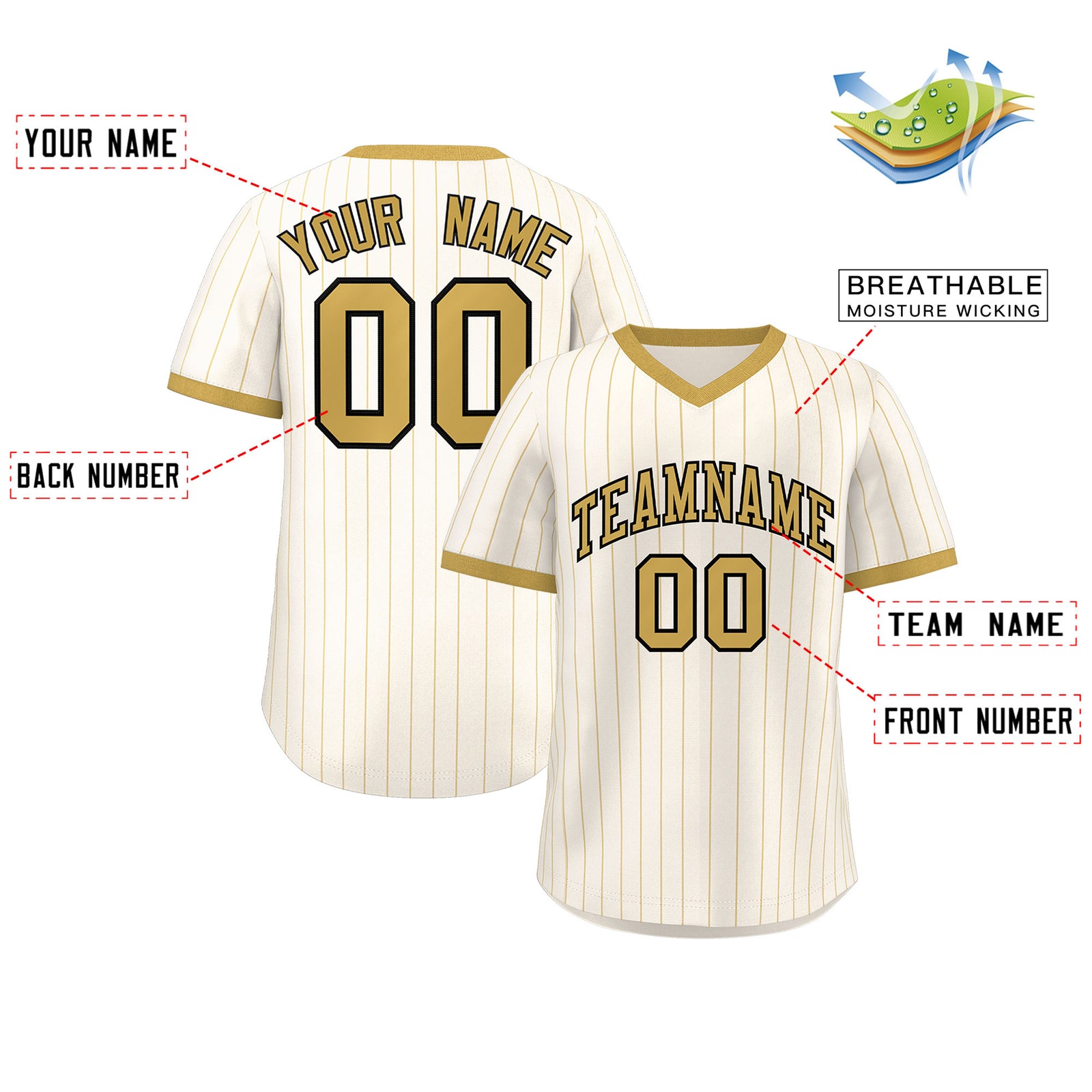 Custom Cream Old Gold Stripe Fashion Authentic Pullover Baseball Jersey