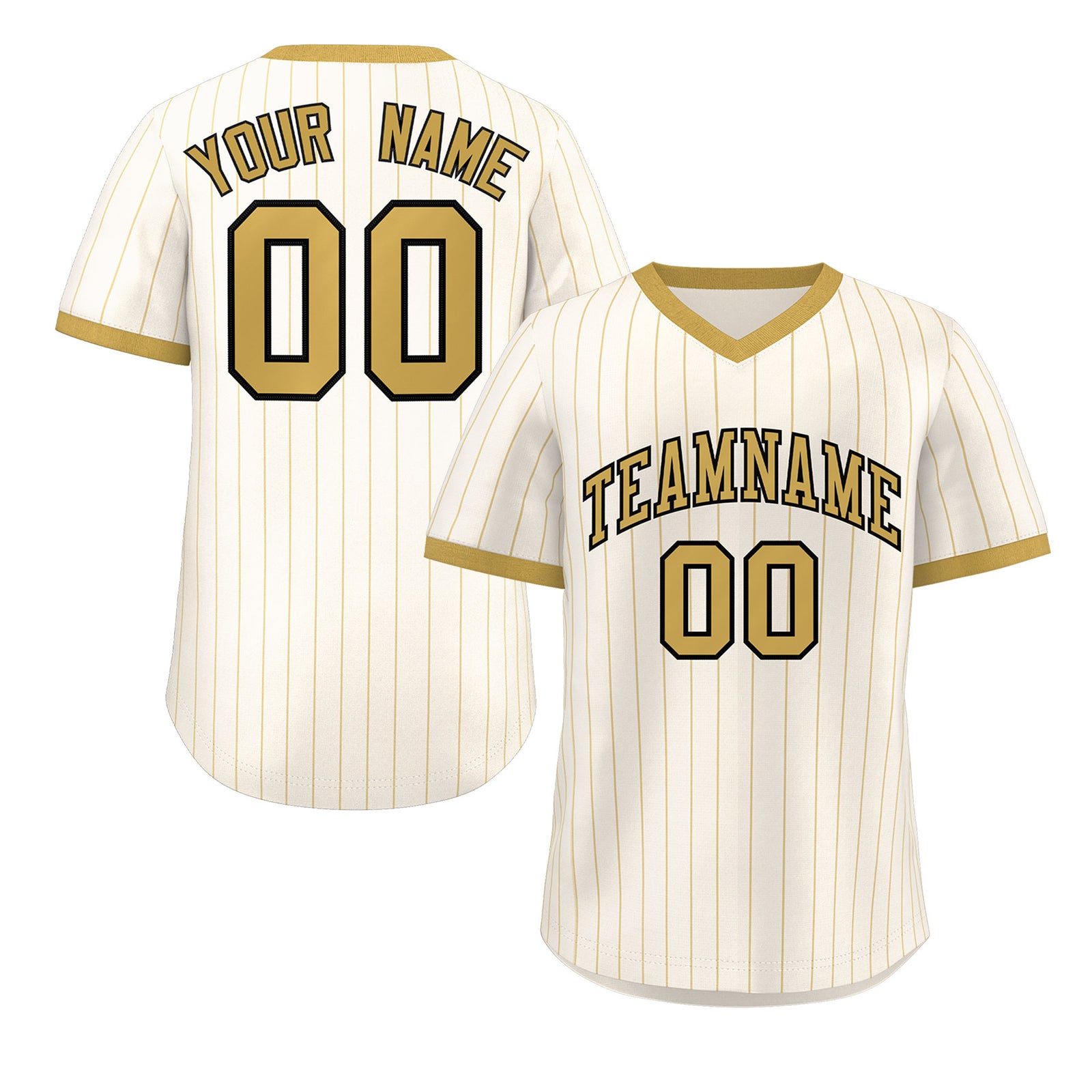 Custom Cream Old Gold Stripe Fashion Authentic Pullover Baseball Jersey