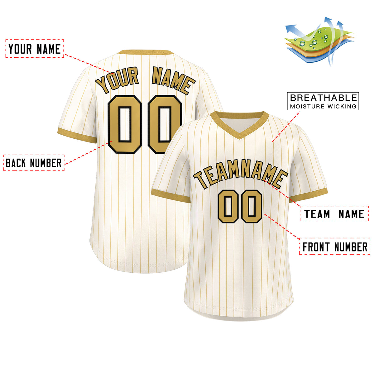 Custom Cream Old Gold Stripe Fashion Authentic Pullover Baseball Jersey