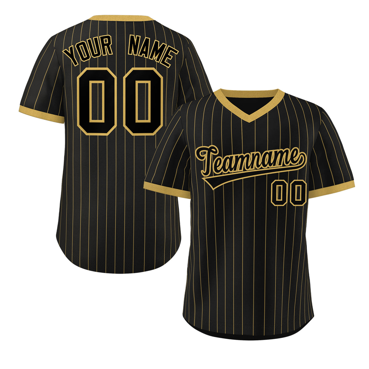 Custom Black Old Gold Stripe Fashion Authentic Pullover Baseball Jersey