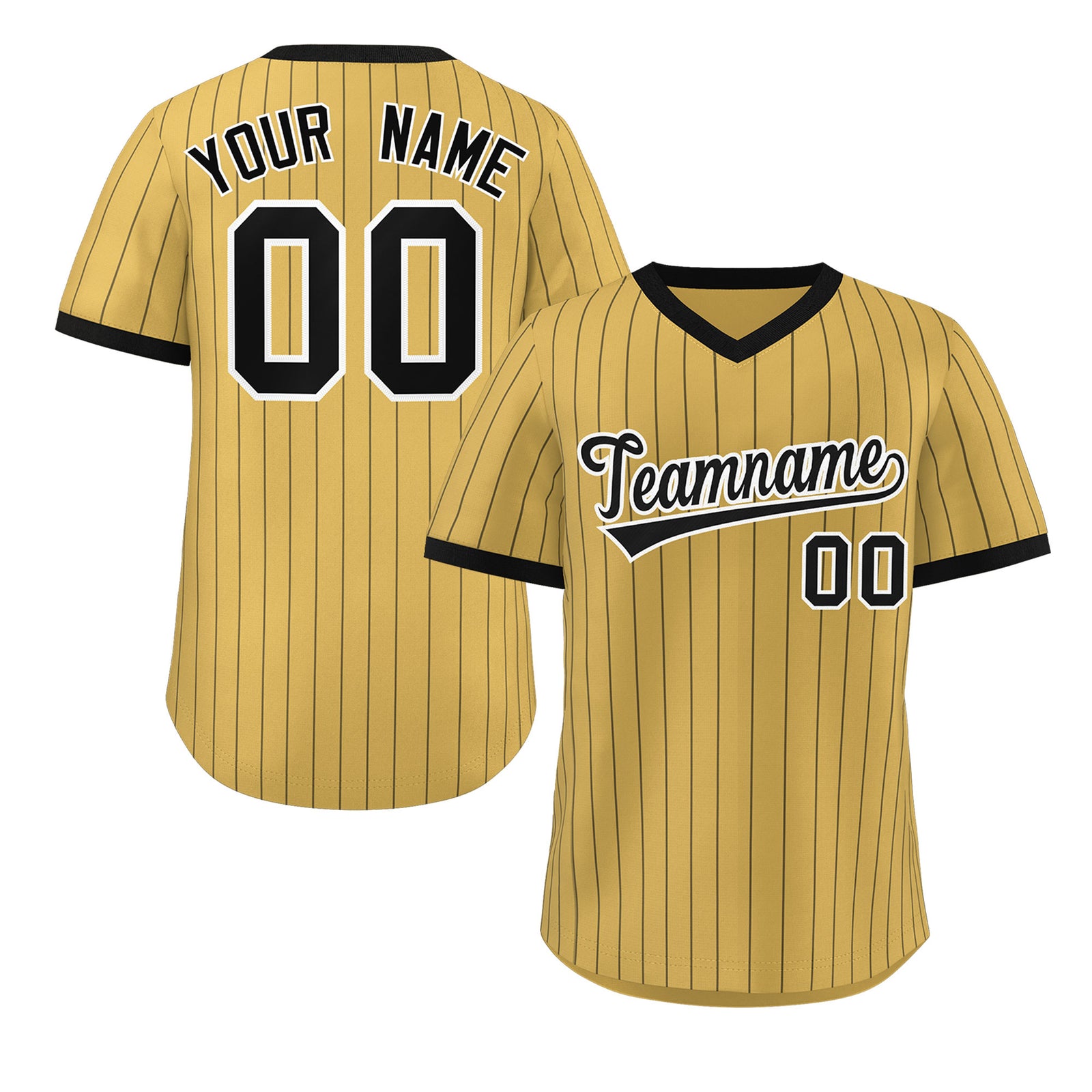 Custom Old Gold Black Stripe Fashion Authentic Pullover Baseball Jersey