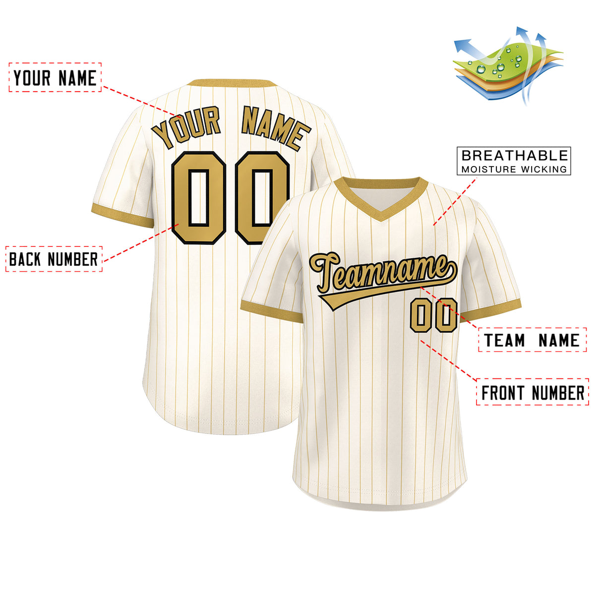 Custom Cream Old Gold Stripe Fashion Authentic Pullover Baseball Jersey