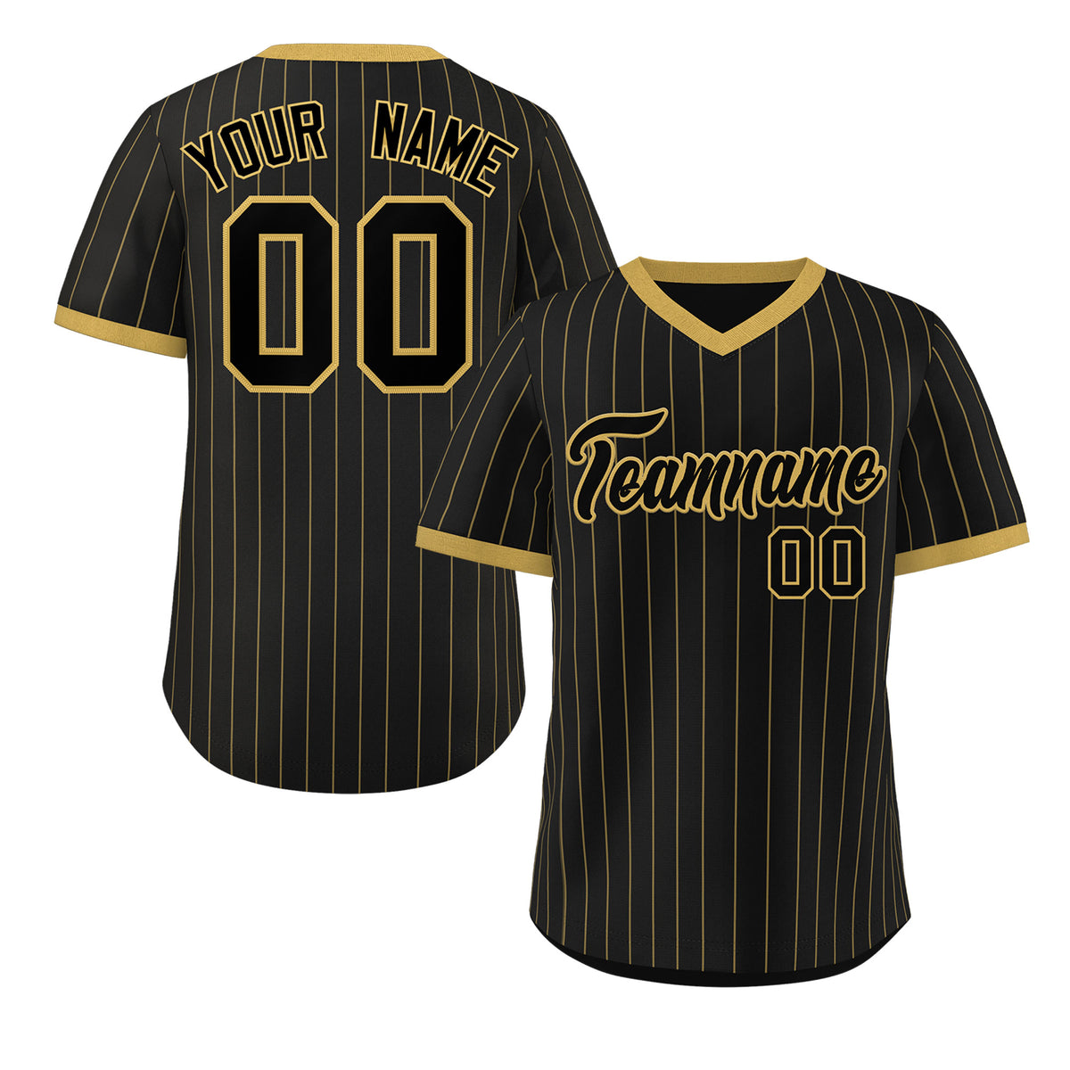 Custom Black Old Gold Stripe Fashion Authentic Pullover Baseball Jersey