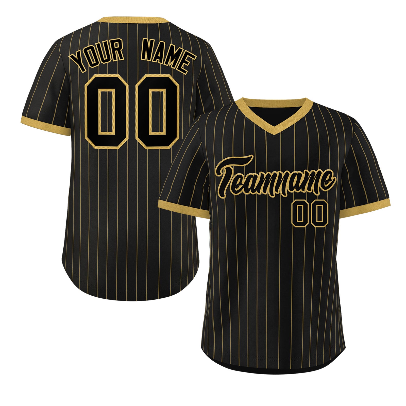 Custom Black Old Gold Stripe Fashion Authentic Pullover Baseball Jersey