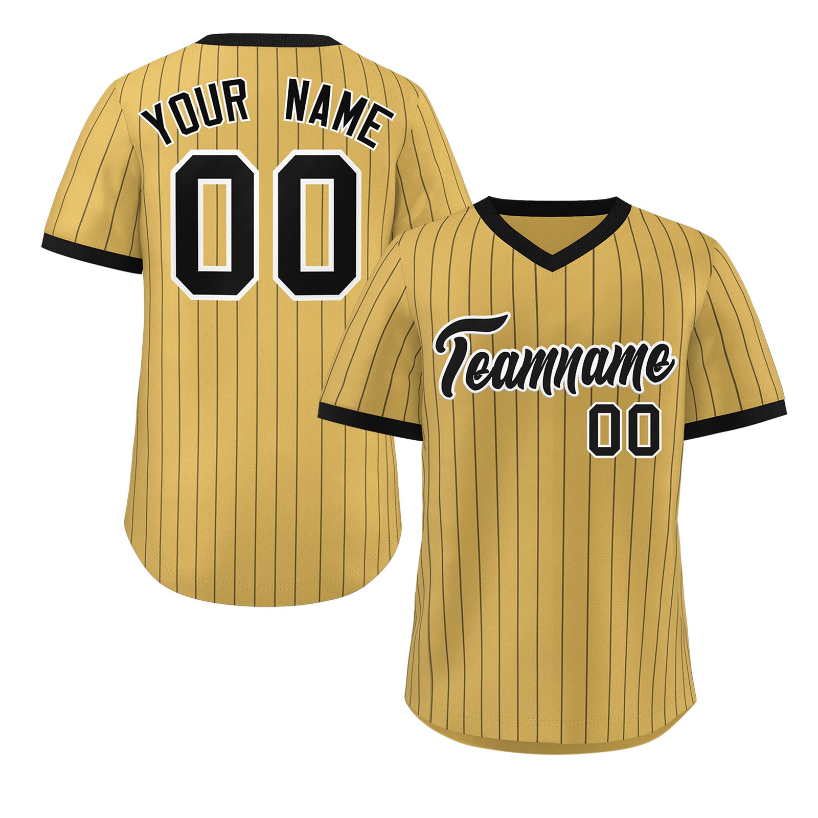 Custom Old Gold Black Stripe Fashion Authentic Pullover Baseball Jersey