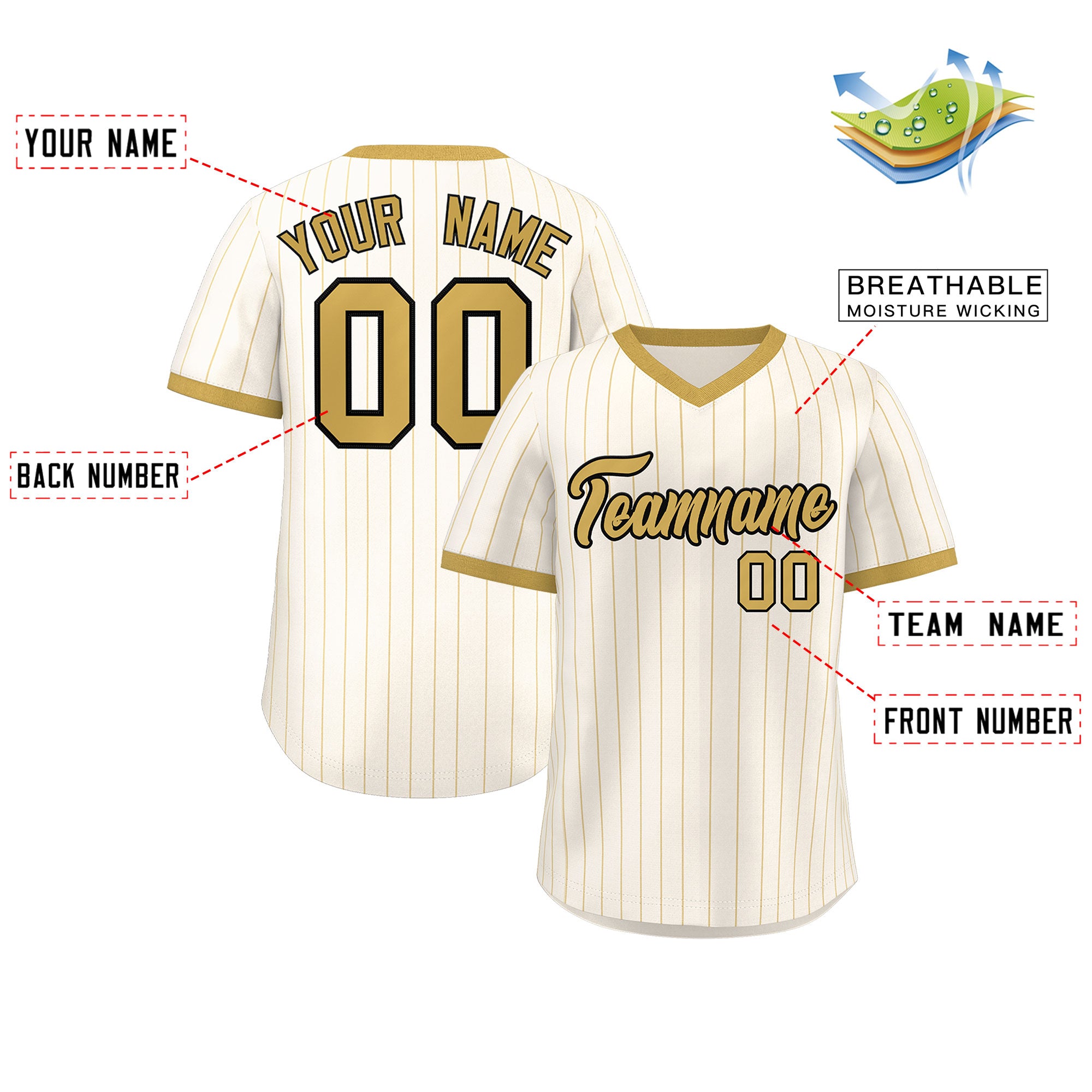 Custom Cream Old Gold Stripe Fashion Authentic Pullover Baseball Jersey