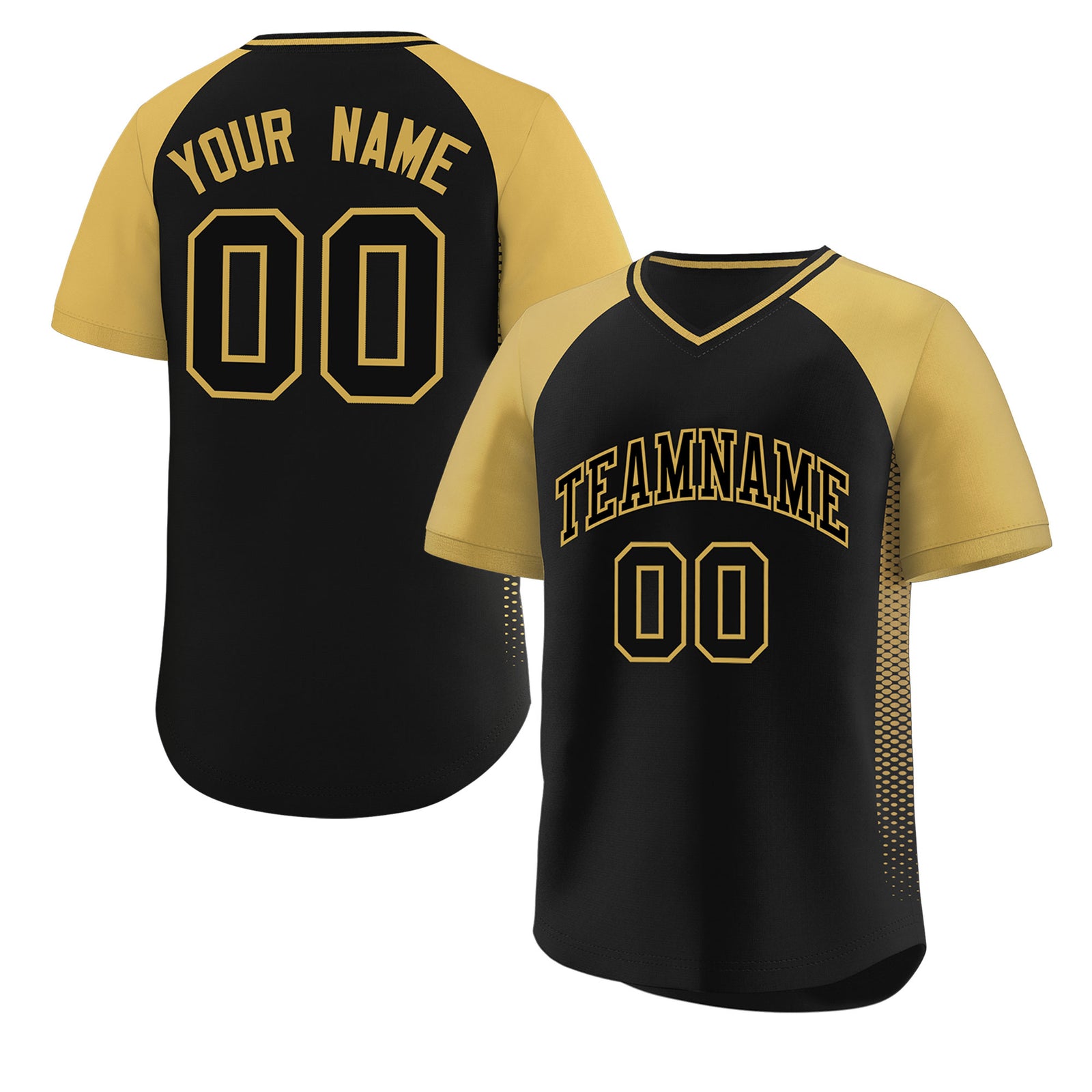Custom Black Old Gold Raglan Sleeves Side Spot Authentic Pullover Baseball Jersey