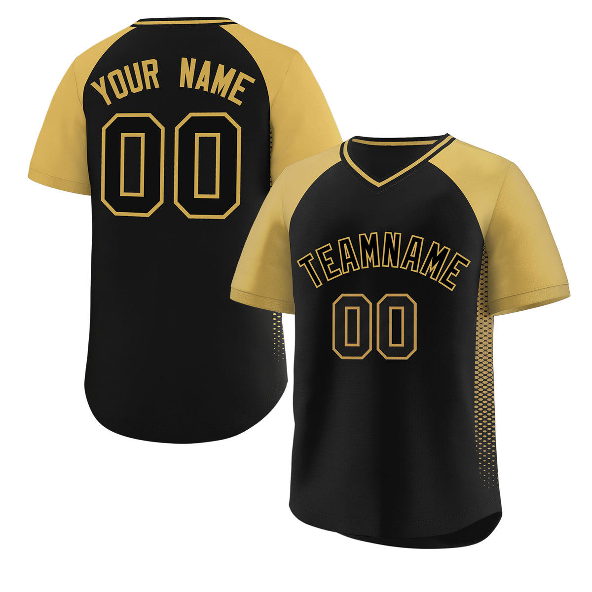Custom Black Old Gold Raglan Sleeves Side Spot Authentic Pullover Baseball Jersey