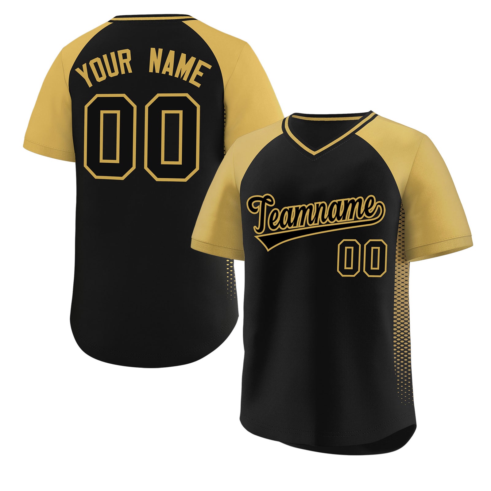 Custom Black Old Gold Raglan Sleeves Side Spot Authentic Pullover Baseball Jersey