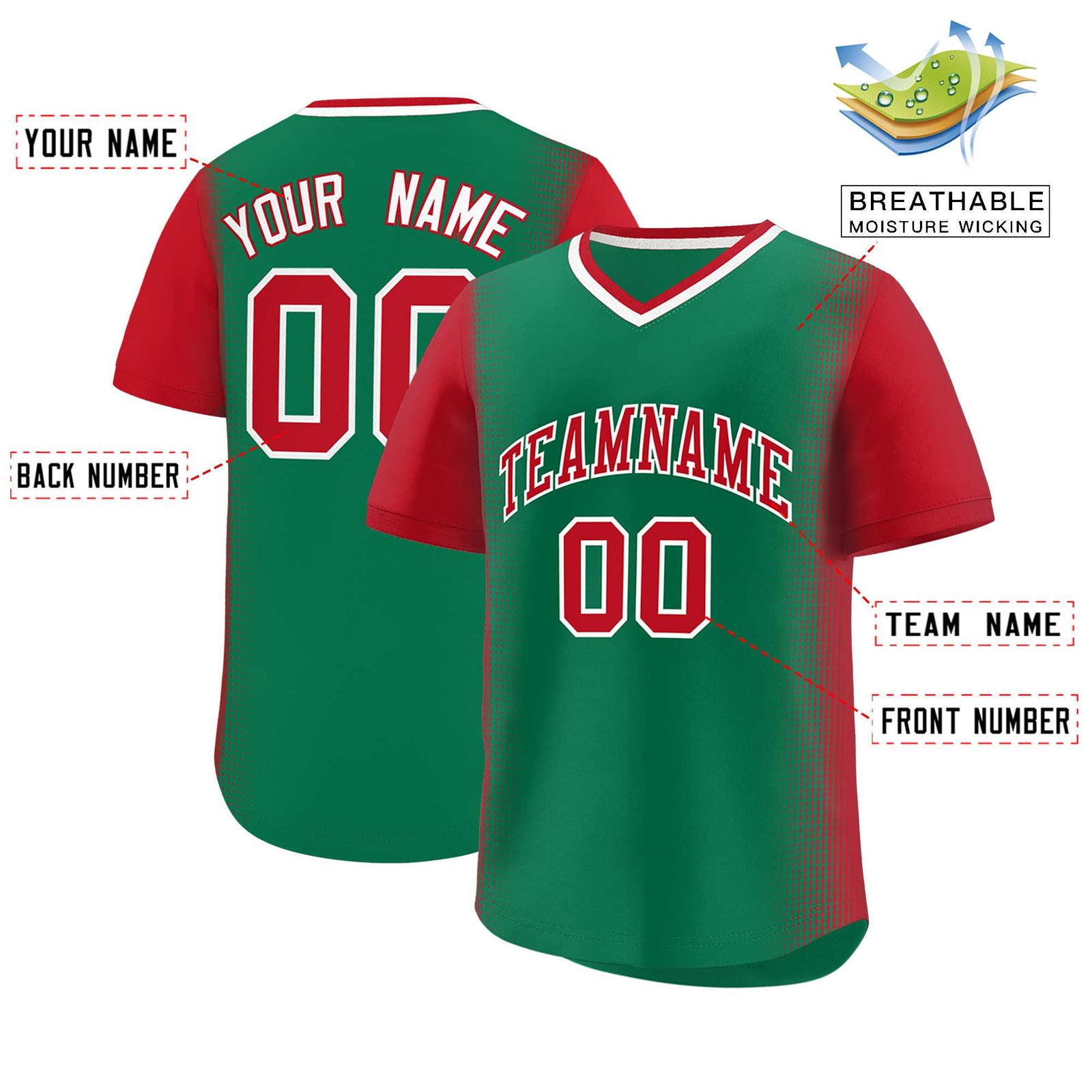 Custom Kelly Green Red Personalized Raglan Sleeves Authentic Baseball Jersey