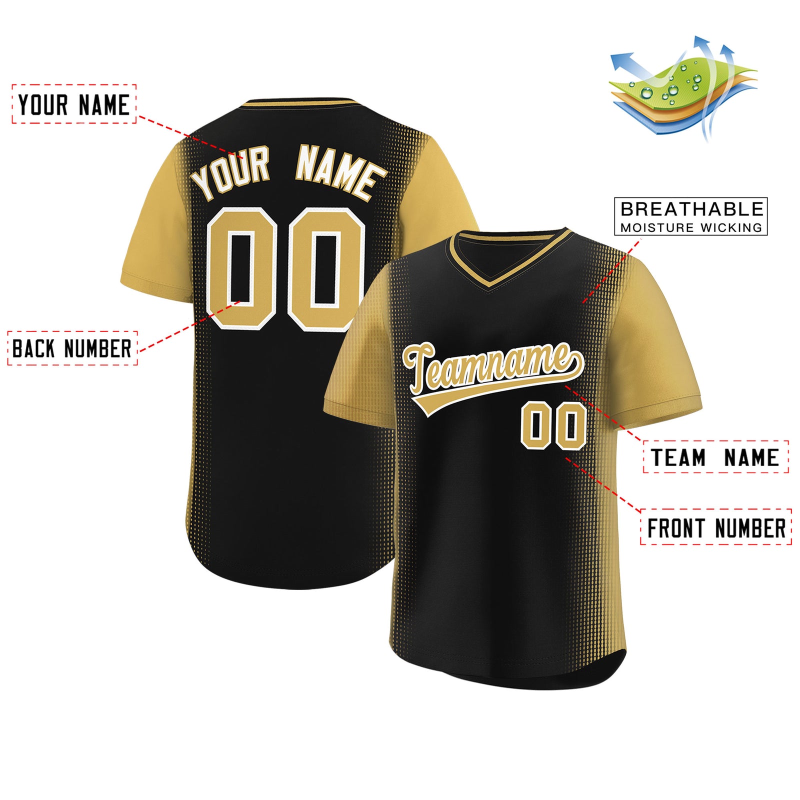 Custom Black Old Gold Personalized Raglan Sleeves Authentic Pullover Baseball Jersey