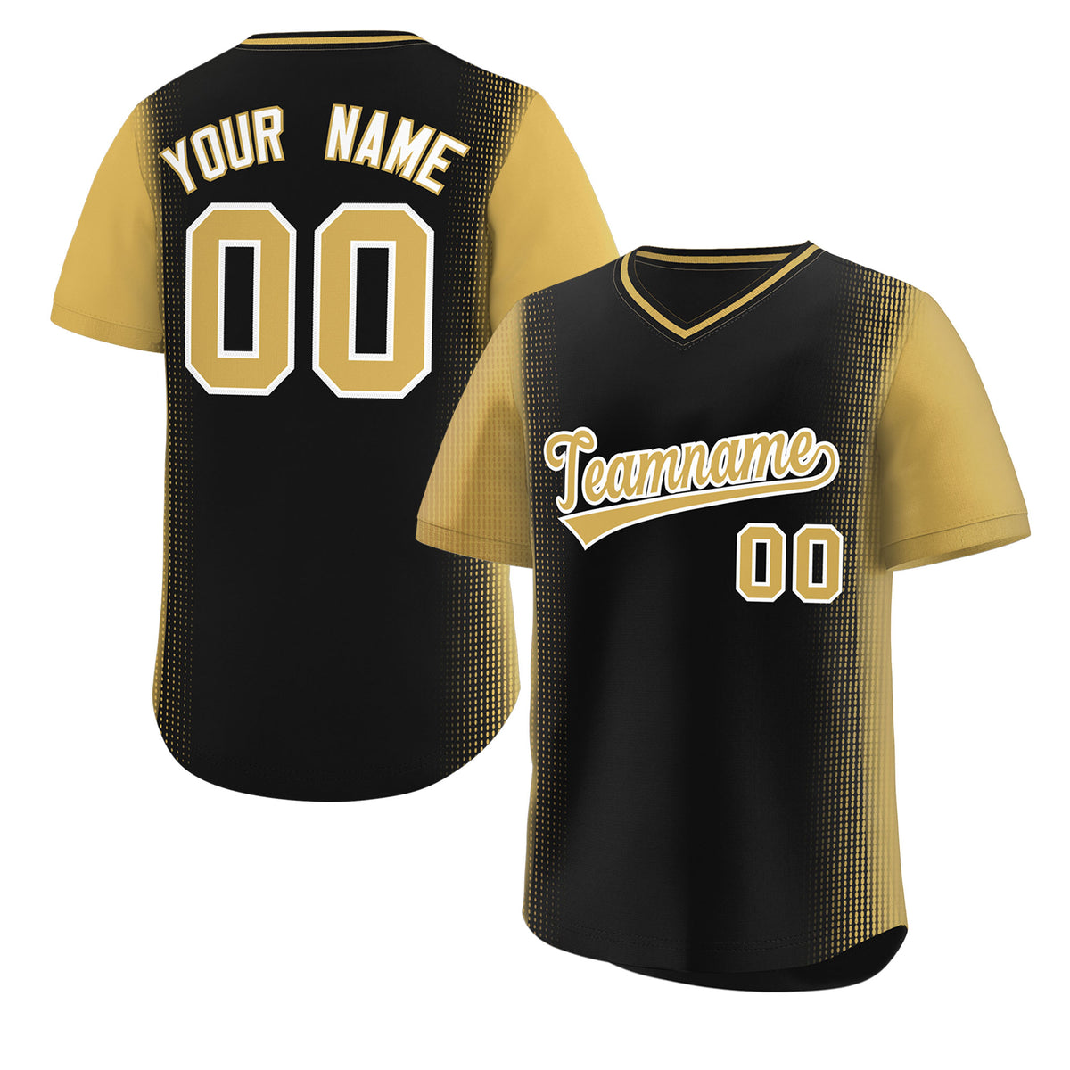Custom Black Old Gold Personalized Raglan Sleeves Authentic Pullover Baseball Jersey