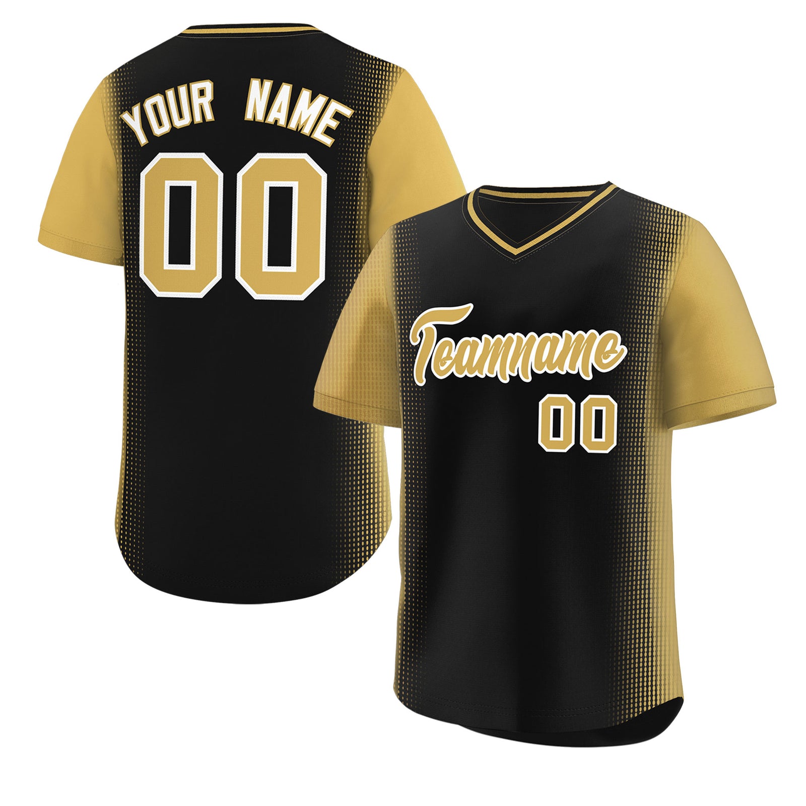 Custom Black Old Gold Personalized Raglan Sleeves Authentic Pullover Baseball Jersey