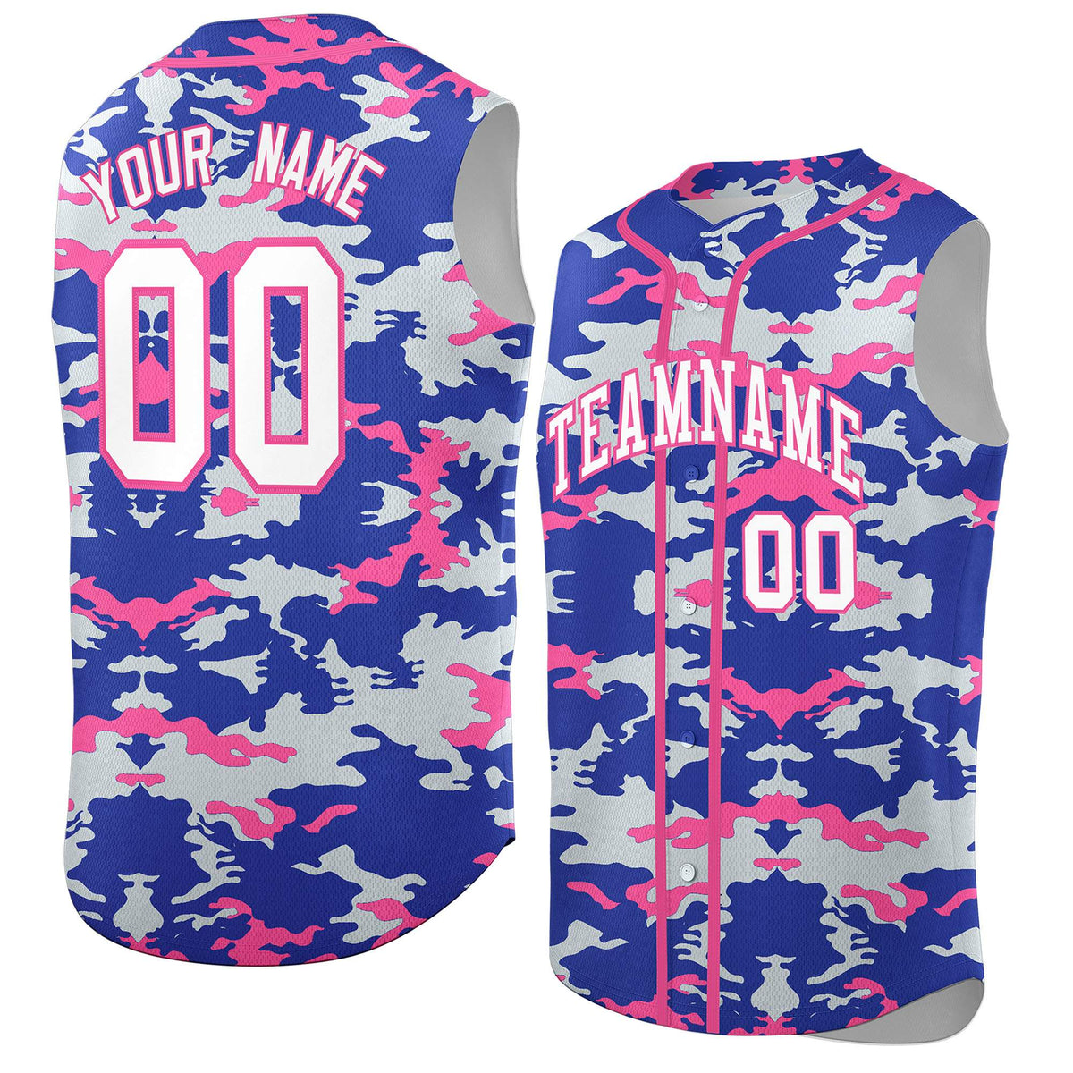 Custom Royal Silver and Pink Camo Fashion Authentic Sleeveless Baseball Jersey