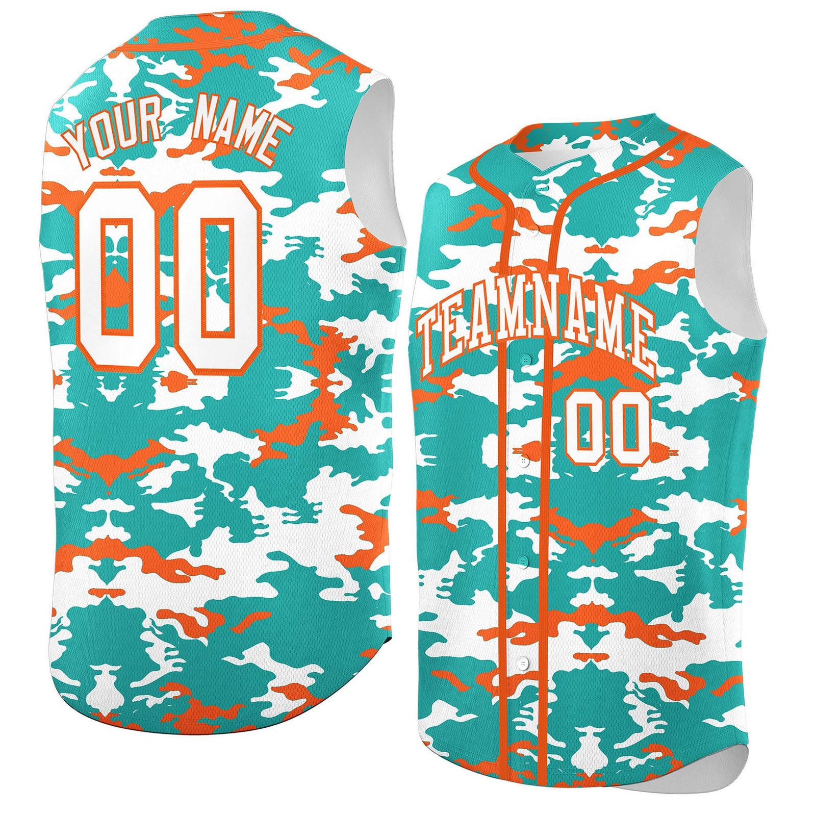 Custom Bright Green White and Orange Camo Fashion Authentic Sleeveless Baseball Jersey