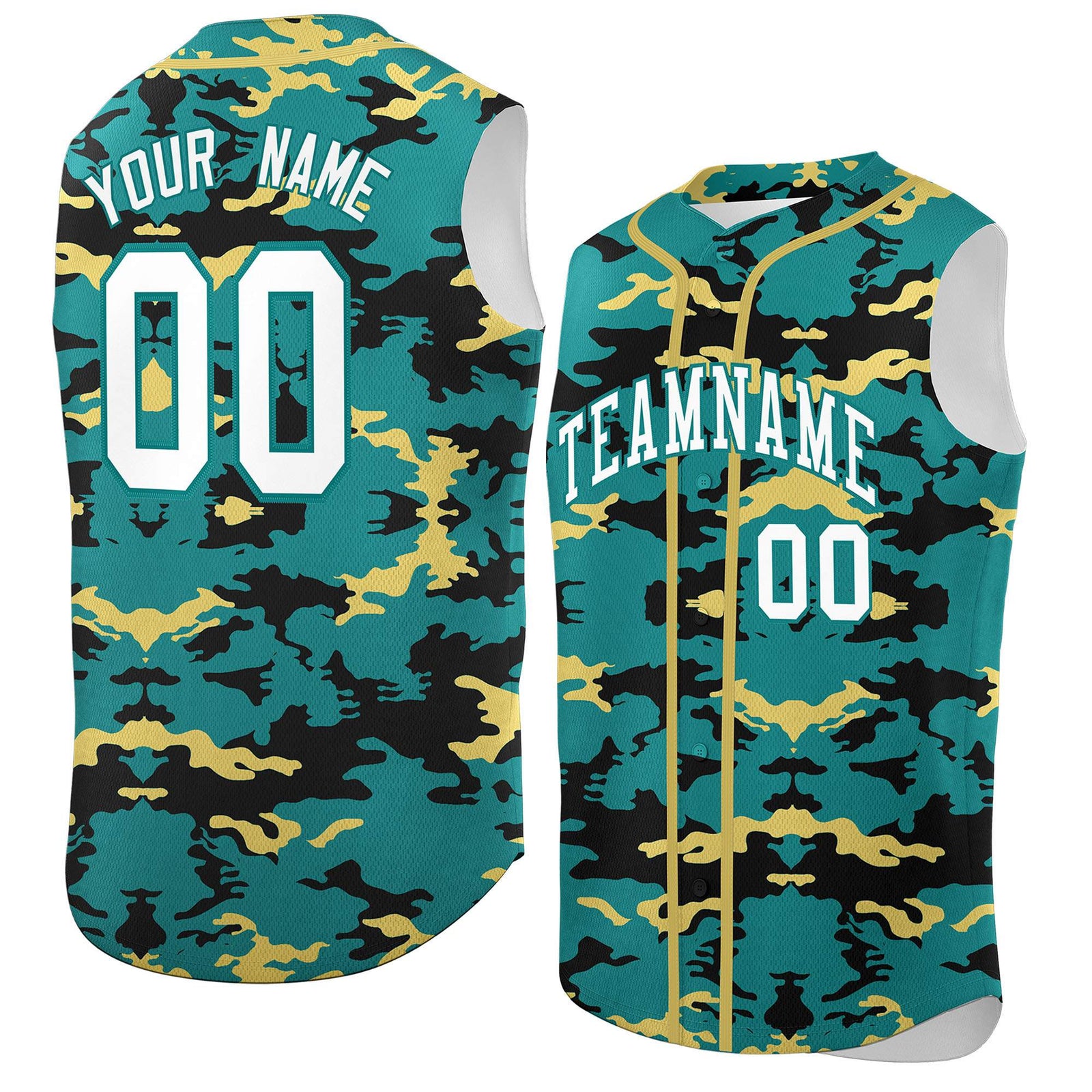 Custom Aqua Black and Khaki Camo Fashion Authentic Sleeveless Baseball Jersey