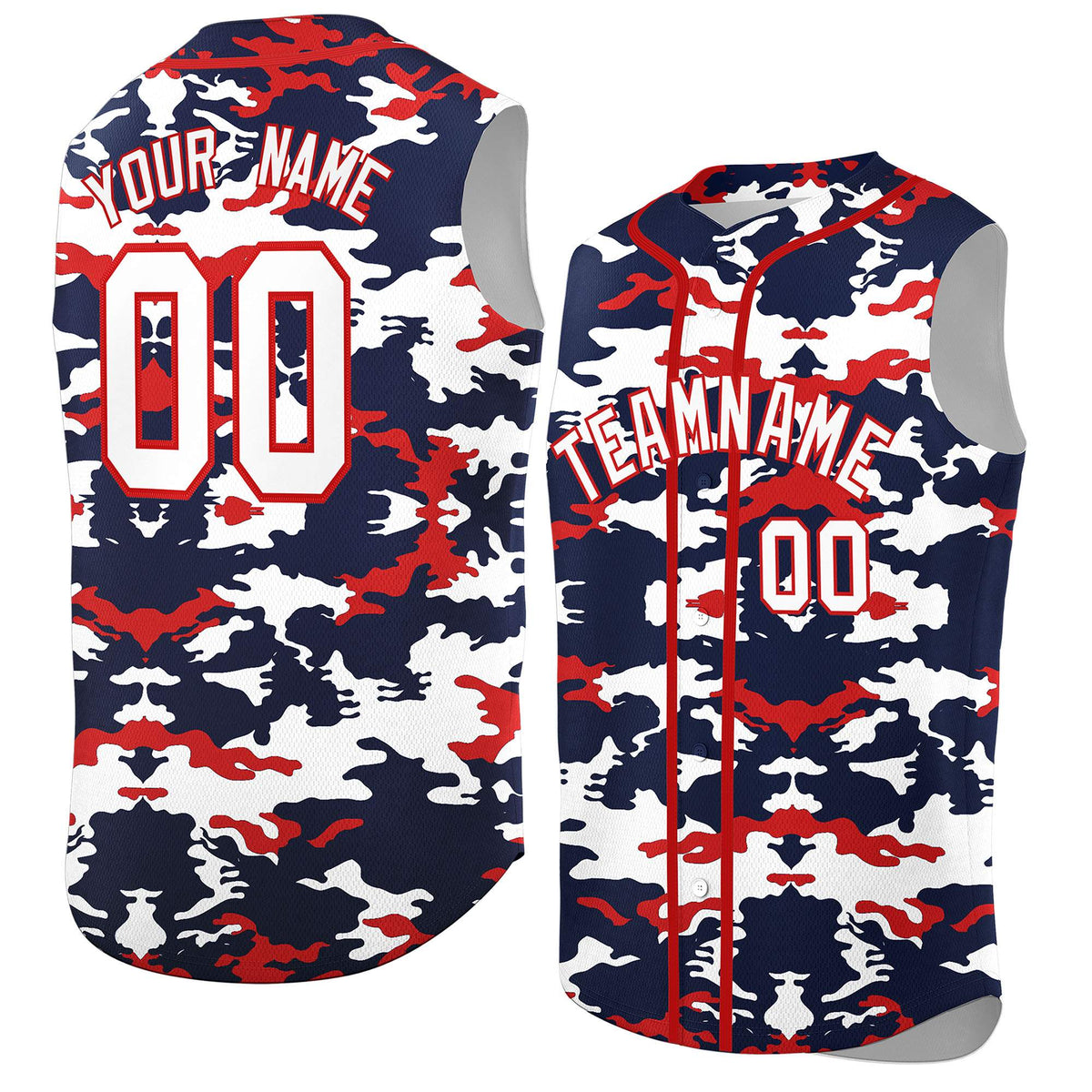 Custom Navy White and Red Camo Fashion Authentic Sleeveless Baseball Jersey