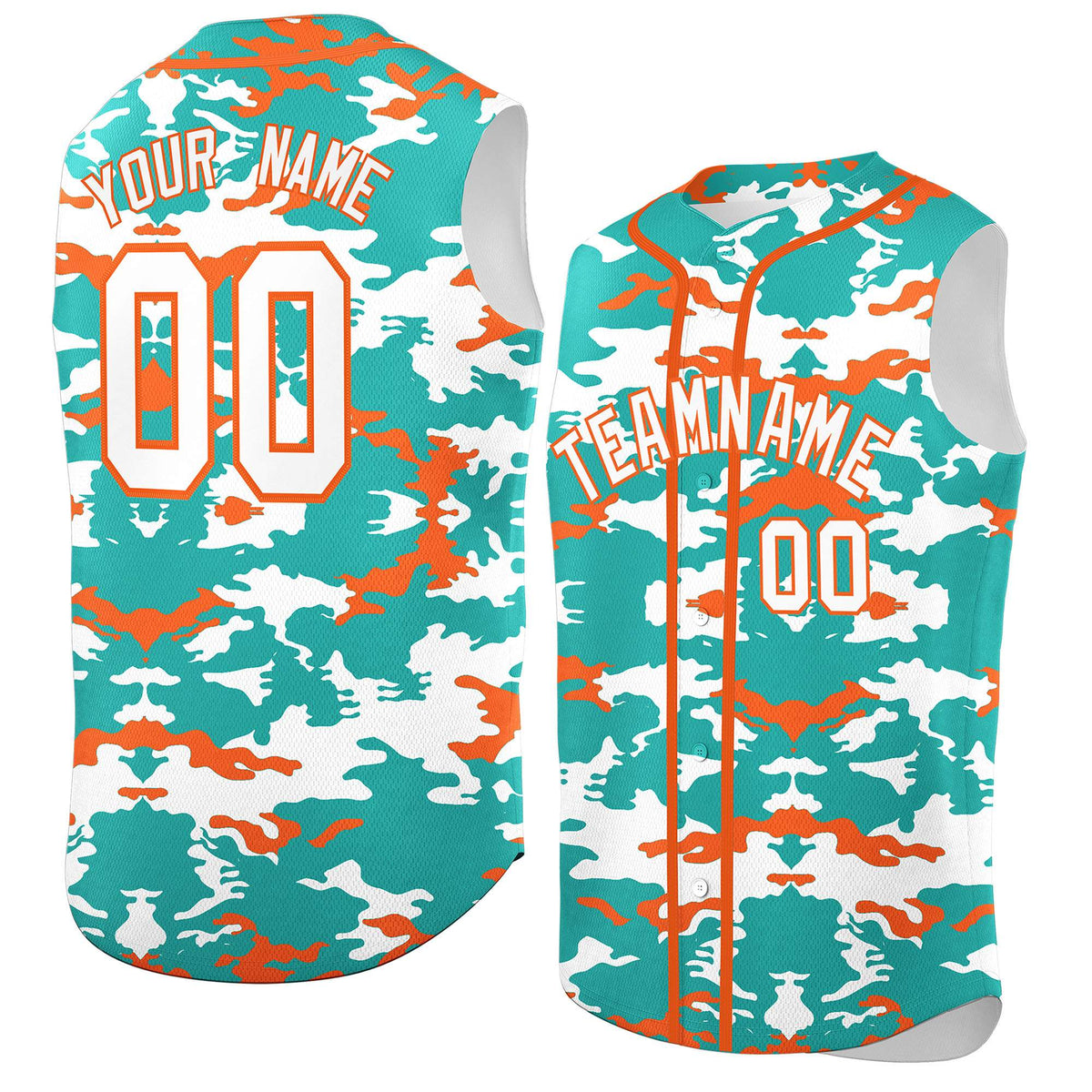 Custom Bright Green White and Orange Camo Fashion Authentic Sleeveless Baseball Jersey