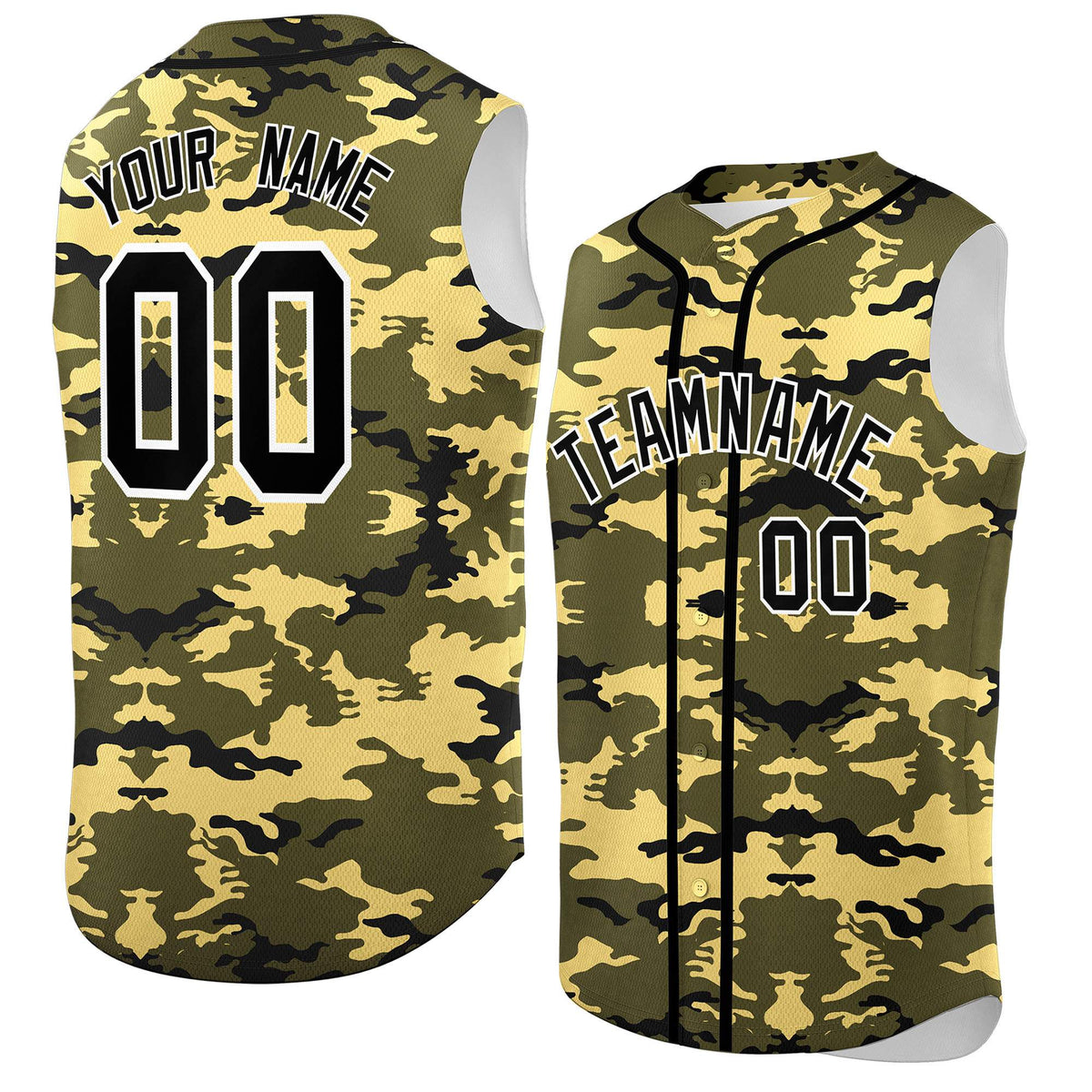 Custom Olive Khaki and Black Camo Fashion Authentic Sleeveless Baseball Jersey