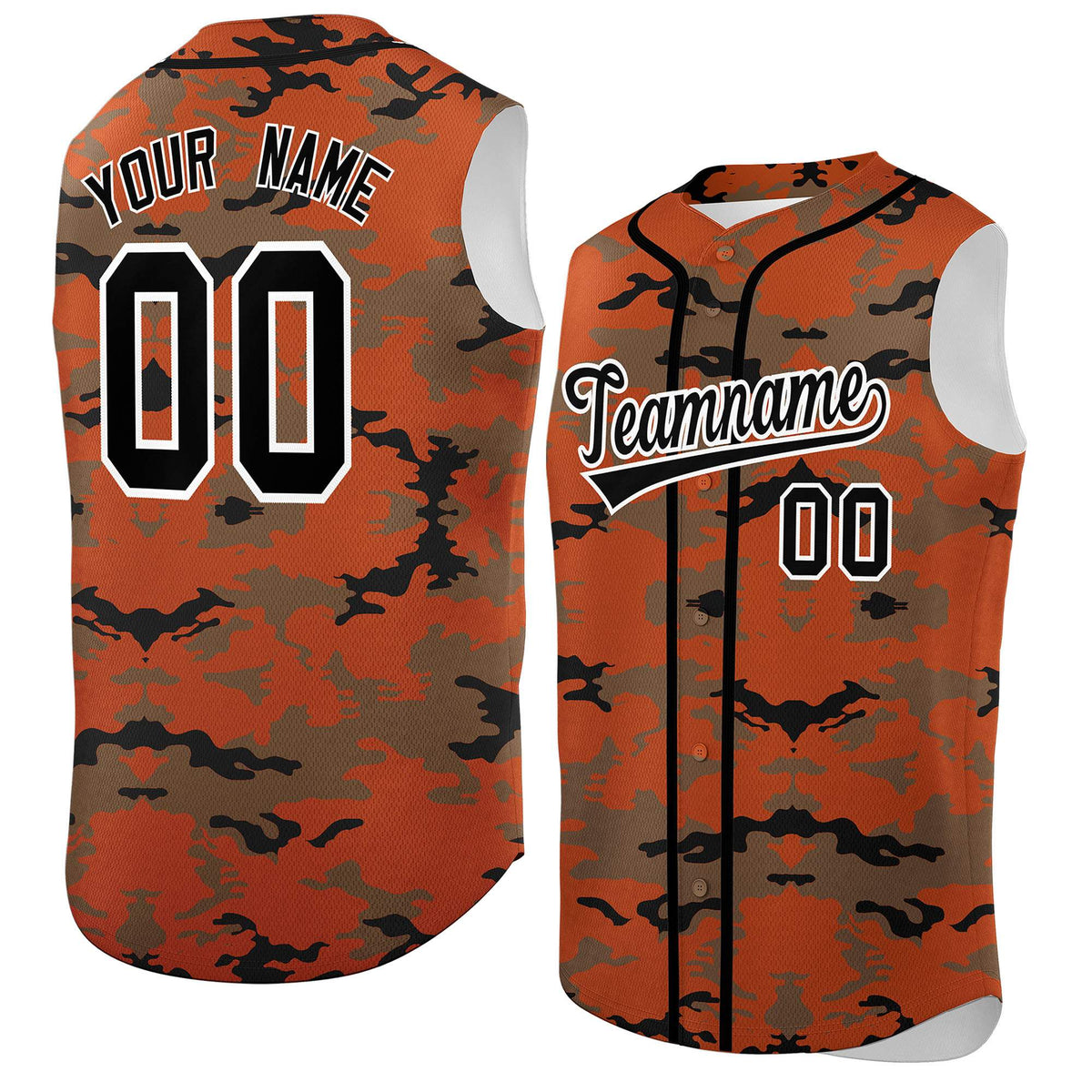 Custom Texas Orange Light Brown and Black Camo Fashion Authentic Sleeveless Baseball Jersey