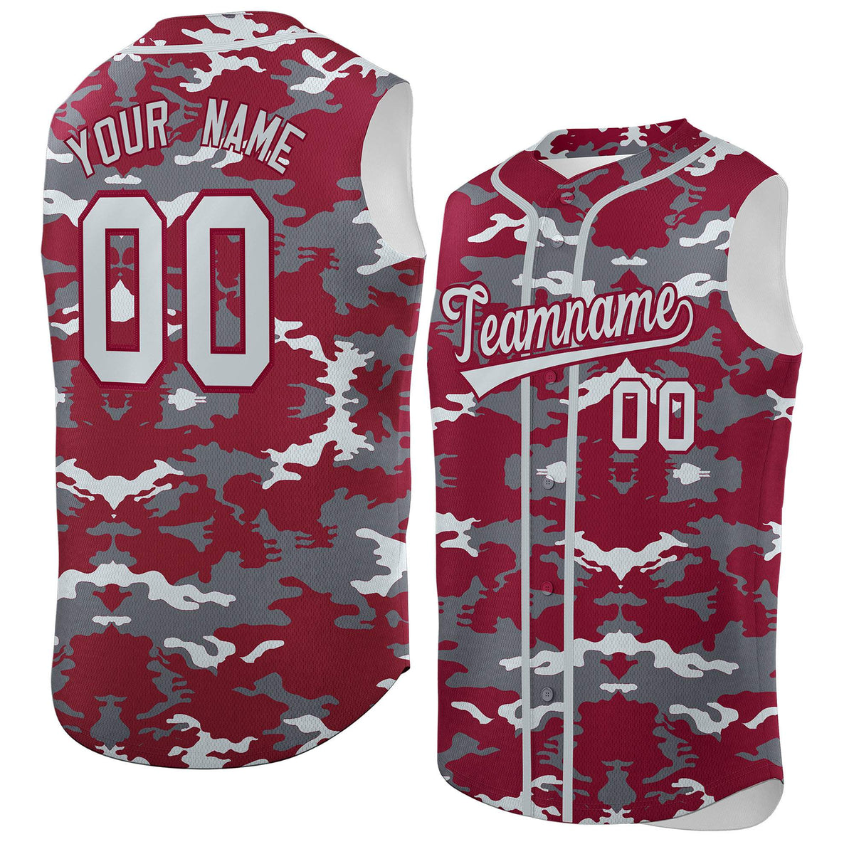 Custom Crimson Gray and Silver Camo Fashion Authentic Sleeveless Baseball Jersey