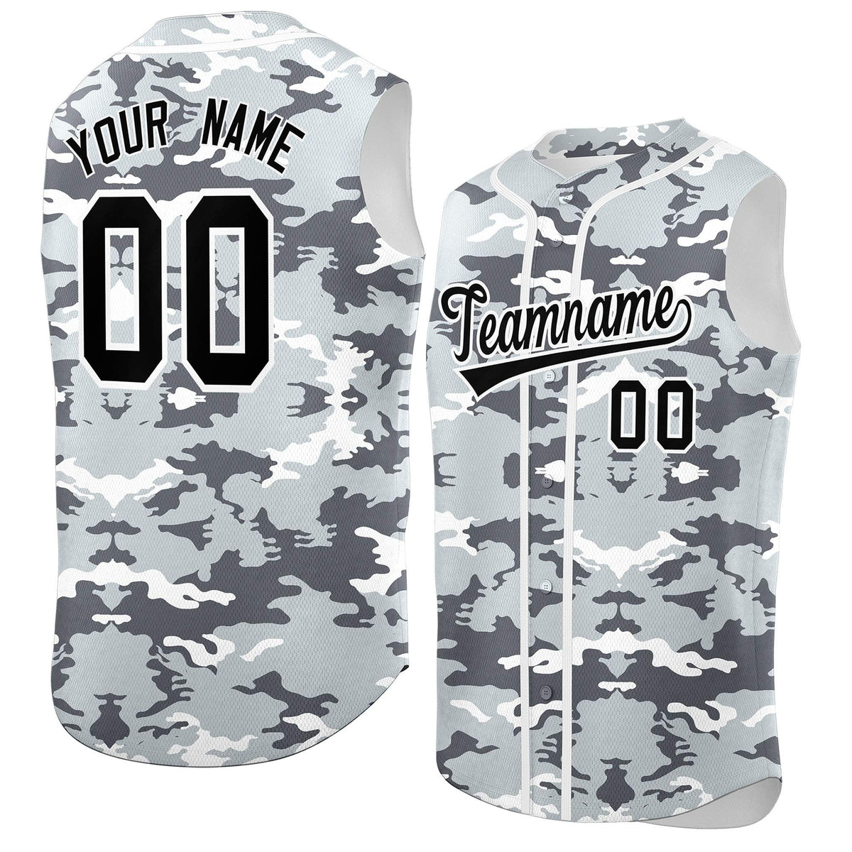 Custom Silver Gray and White Camo Fashion Authentic Sleeveless Baseball Jersey