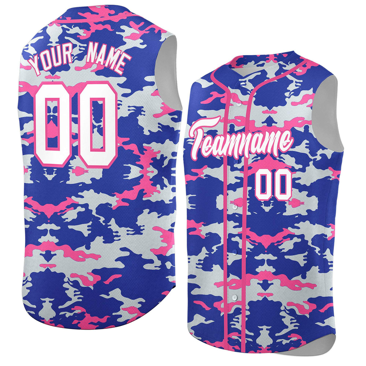 Custom Royal Silver and Pink Camo Fashion Authentic Sleeveless Baseball Jersey