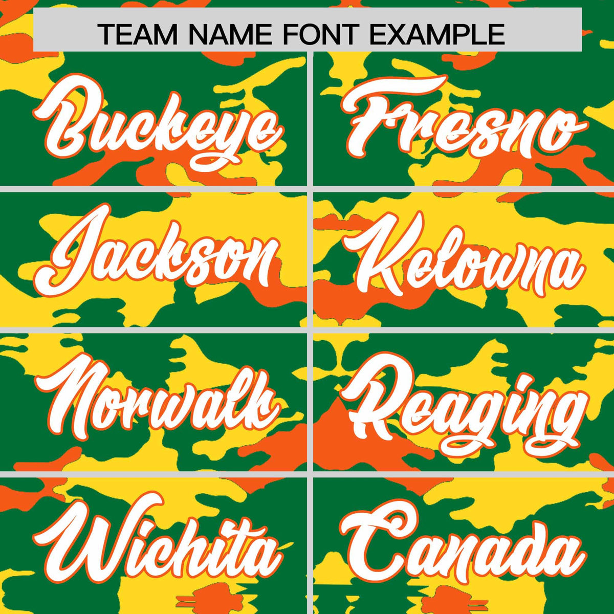 Custom Kelly Green Gold and Orange Camo Fashion Authentic Sleeveless Baseball Jersey