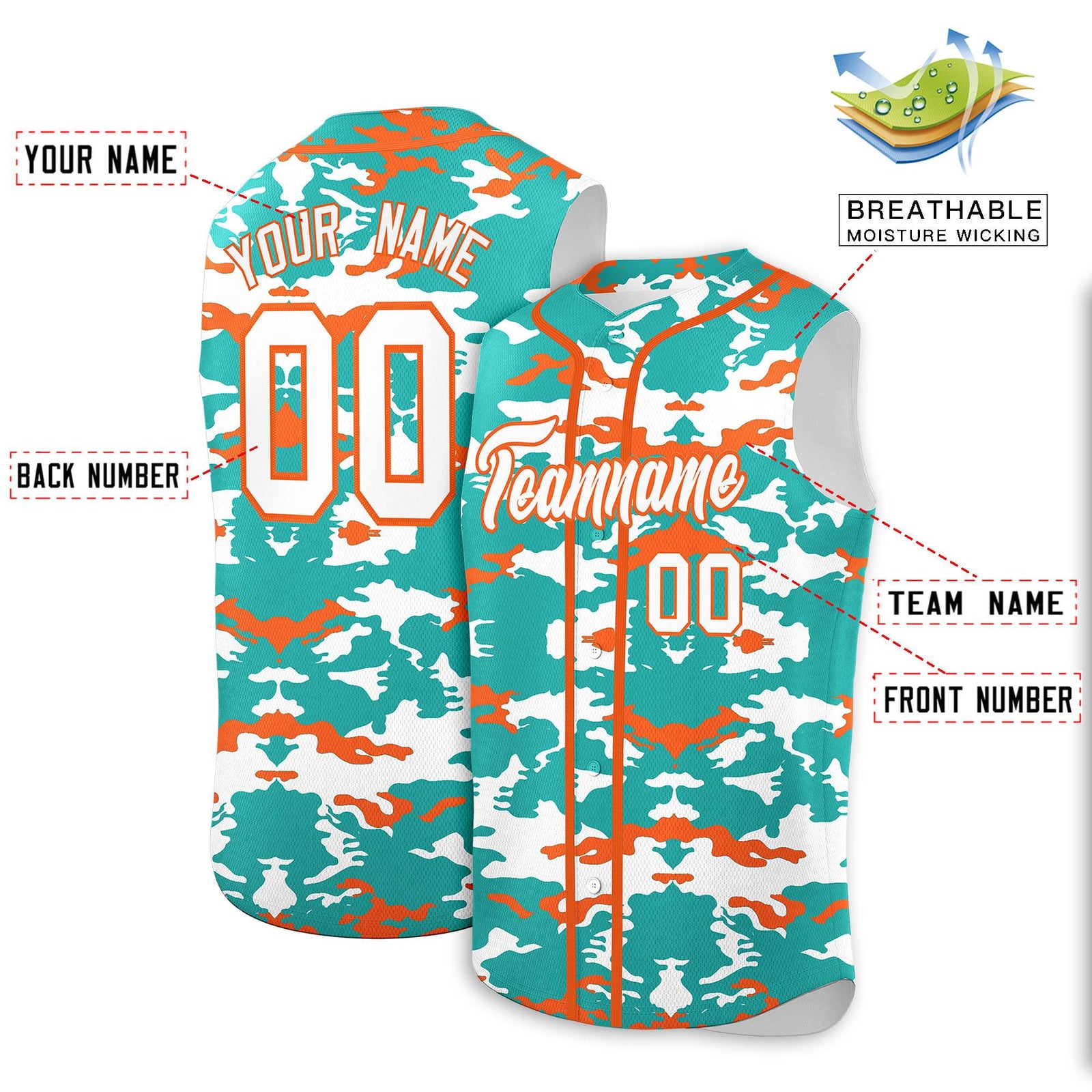 Custom Bright Green White and Orange Camo Fashion Authentic Sleeveless Baseball Jersey