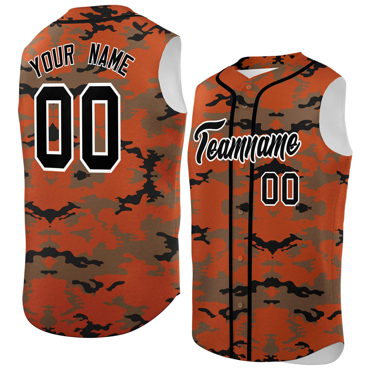 Custom Texas Orange Light Brown and Black Camo Fashion Authentic Sleeveless Baseball Jersey