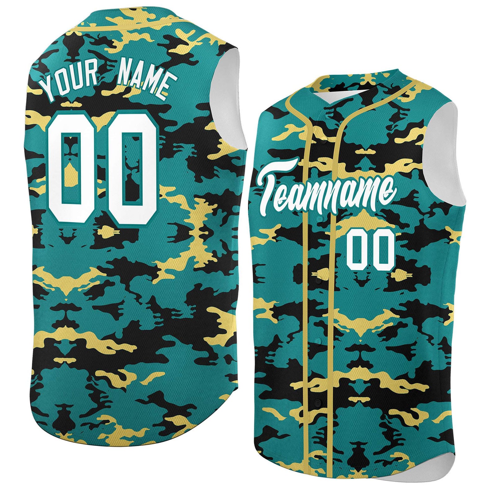 Custom Aqua Black and Khaki Camo Fashion Authentic Sleeveless Baseball Jersey