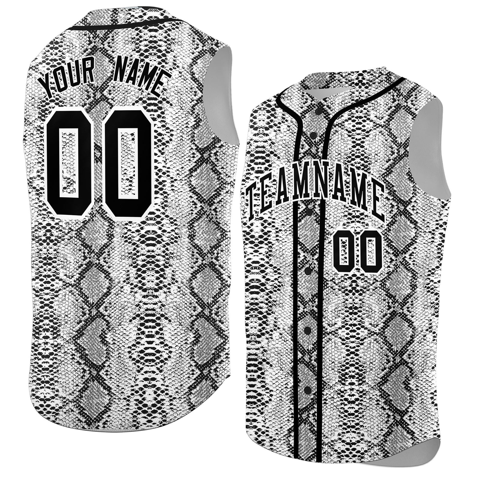 Custom Black Snakeskin Pattern Authentic Sleeveless Baseball Jersey