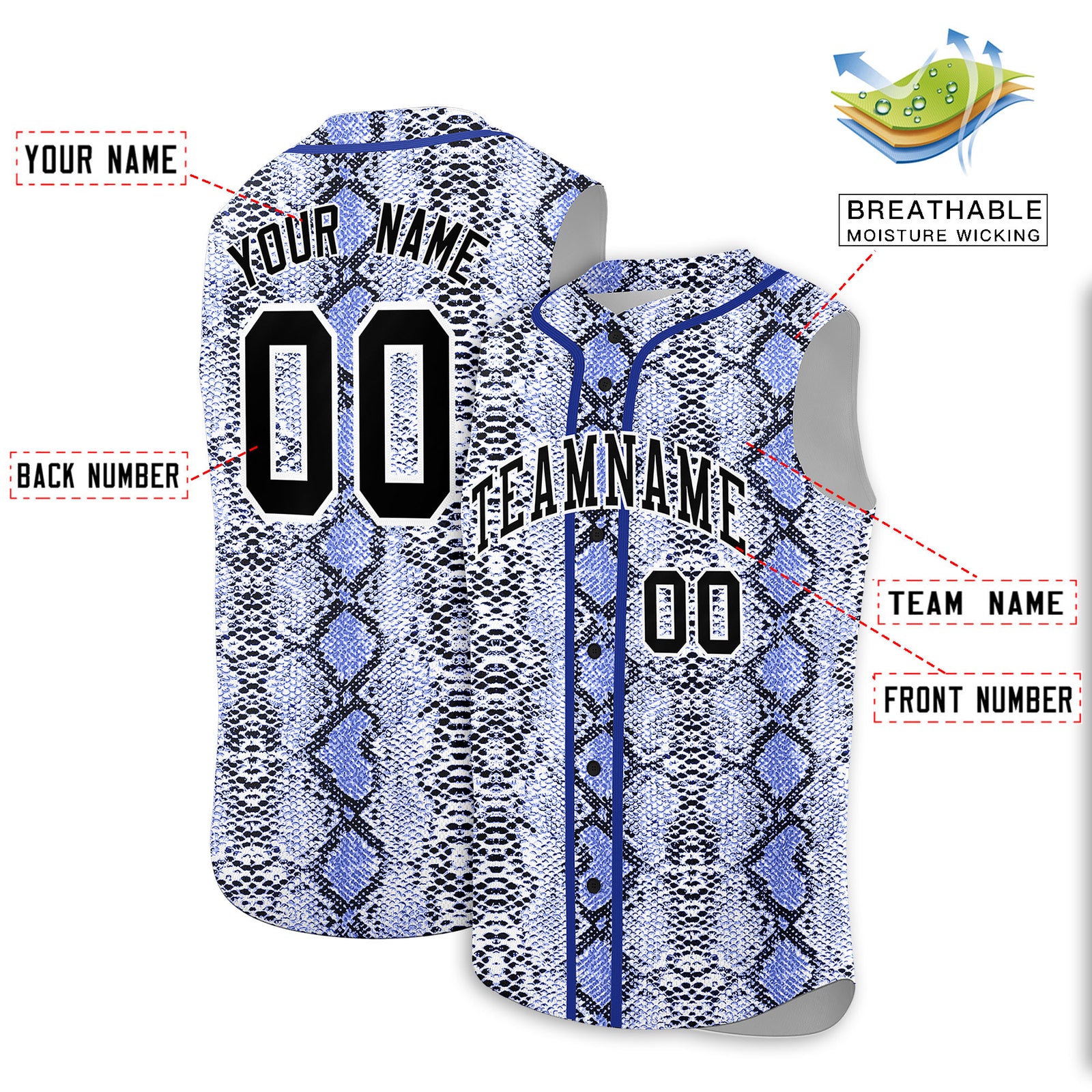 Custom Royal Snakeskin Pattern Authentic Sleeveless Baseball Jersey
