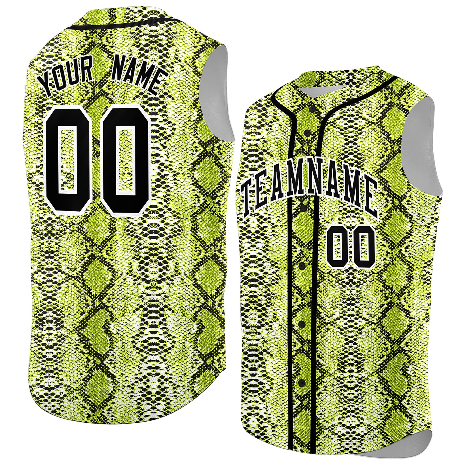 Custom Black Snakeskin Pattern Authentic Sleeveless Baseball Jersey