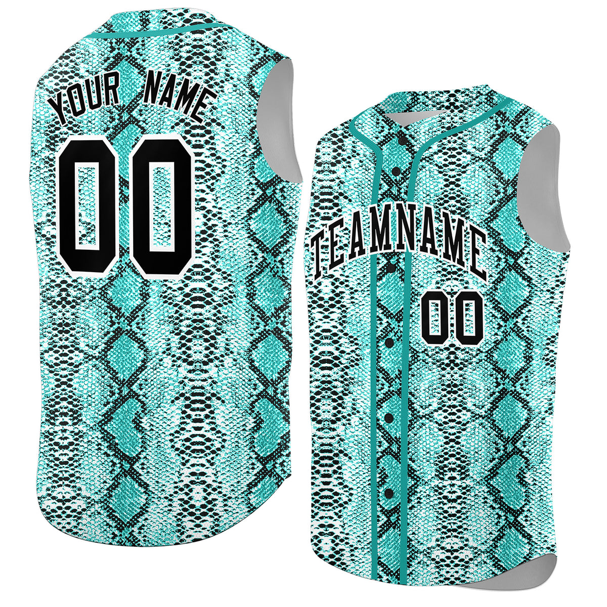 Custom Aqua Snakeskin Pattern Authentic Sleeveless Baseball Jersey