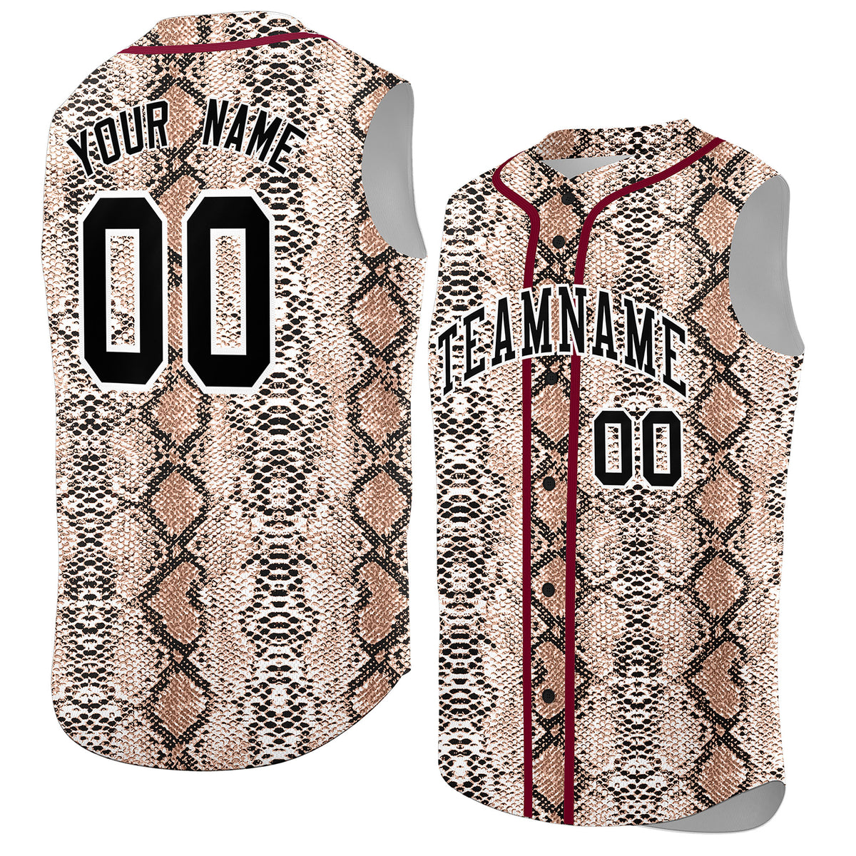 Custom Crimson Snakeskin Pattern Authentic Sleeveless Baseball Jersey