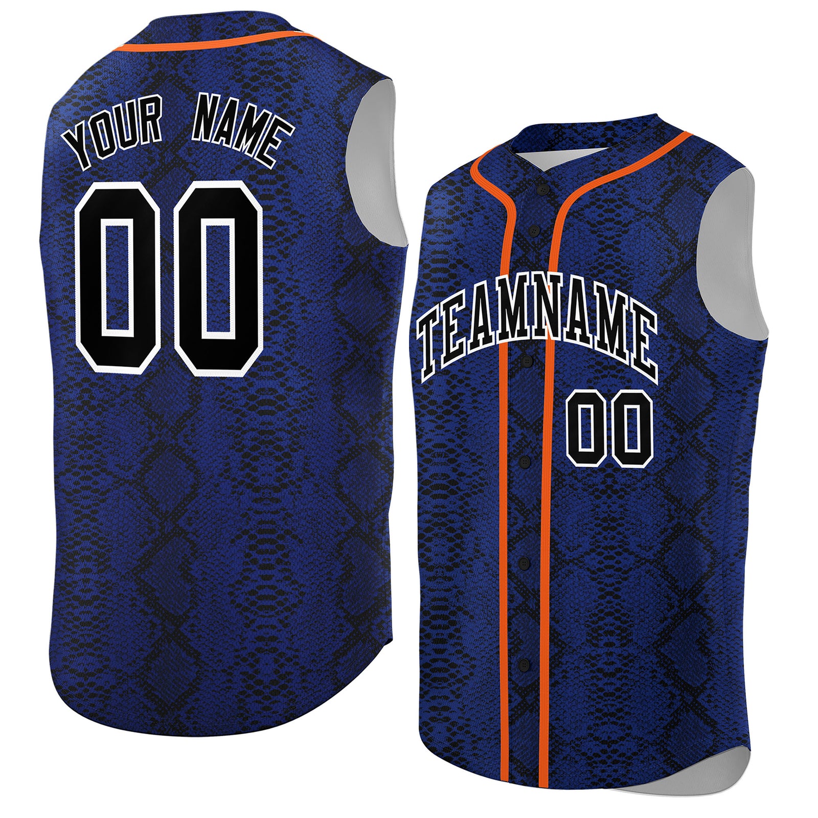 Custom Orange Snakeskin Pattern Authentic Sleeveless Baseball Jersey