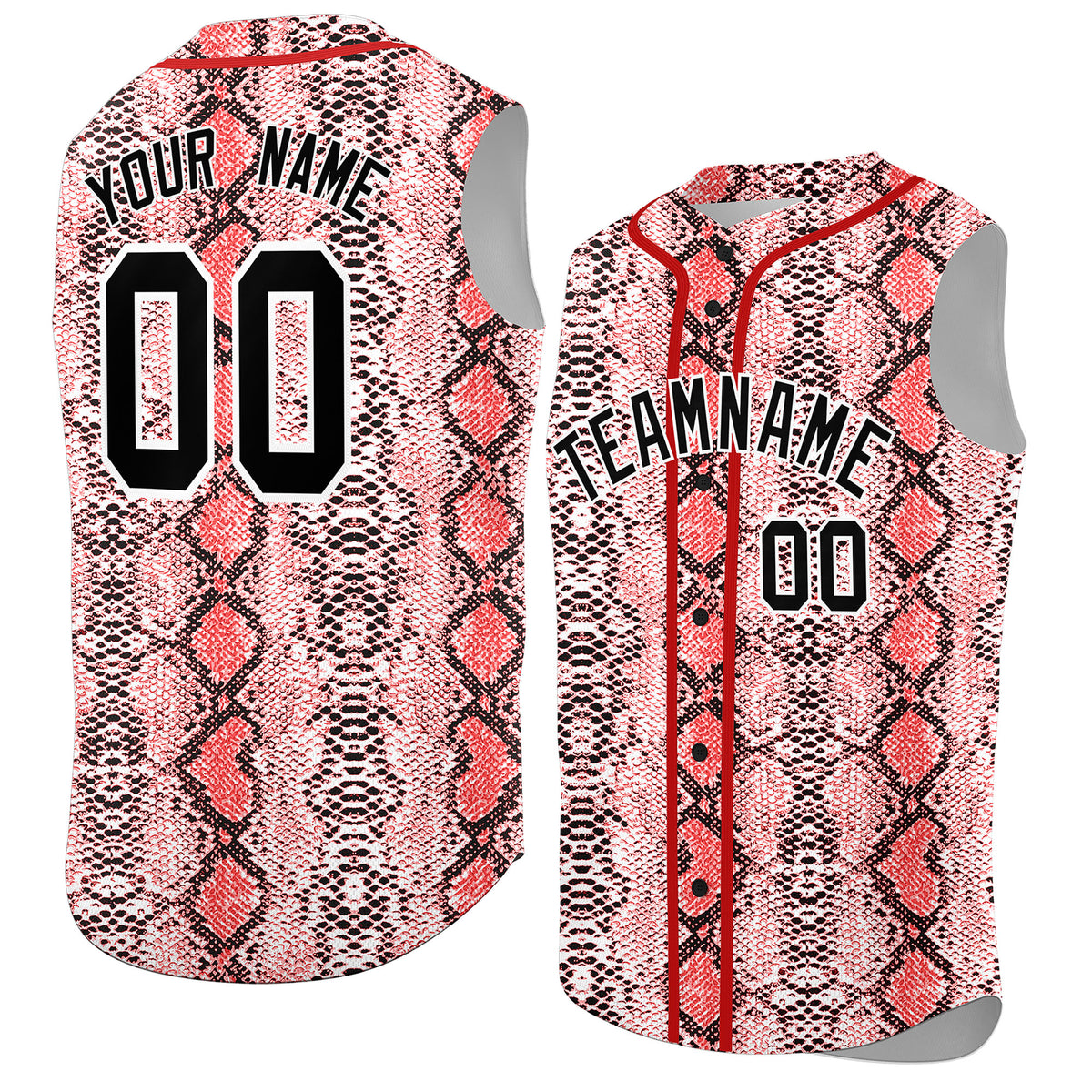 Custom Red Snakeskin Pattern Authentic Sleeveless Baseball Jersey