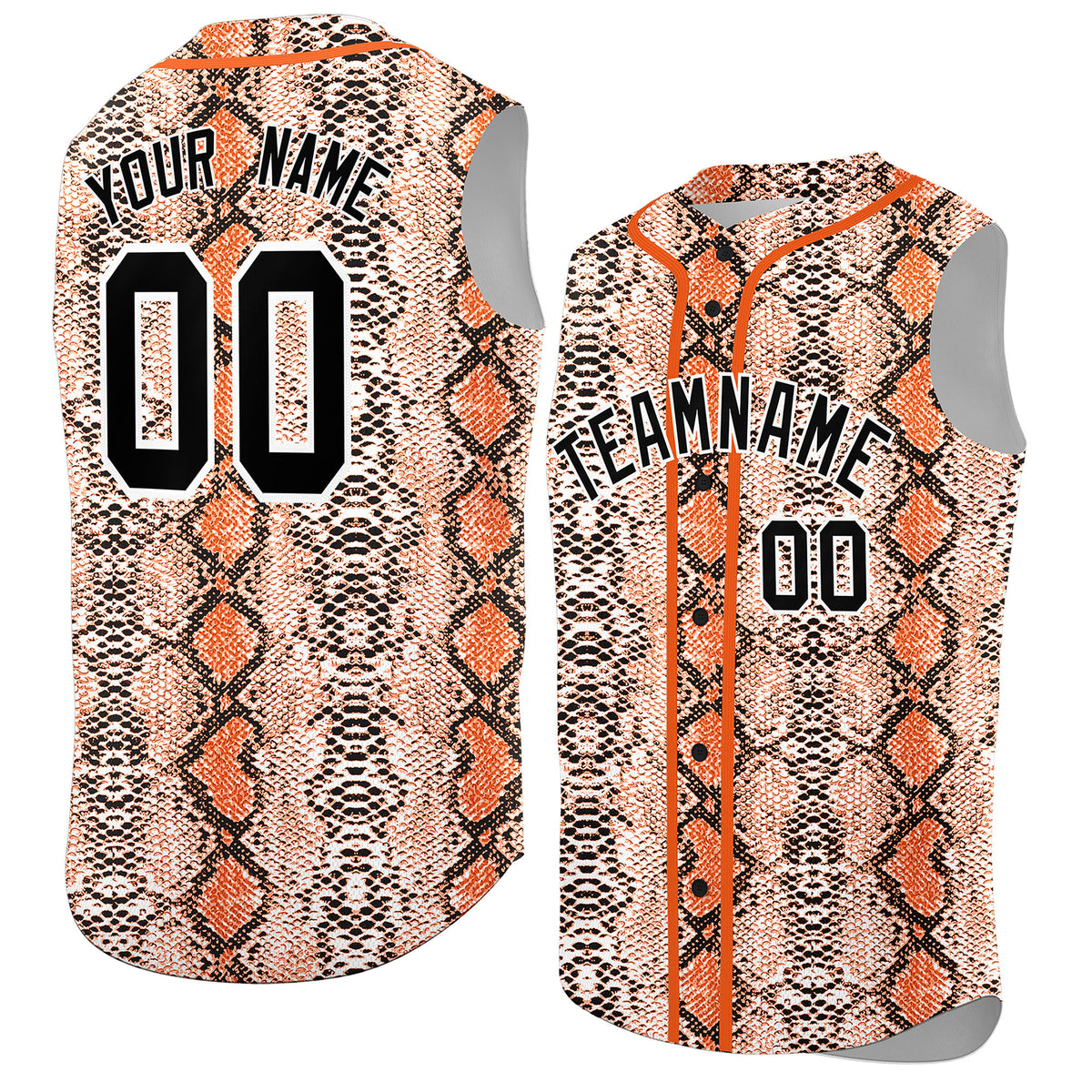 Custom Orange Snakeskin Pattern Authentic Sleeveless Baseball Jersey