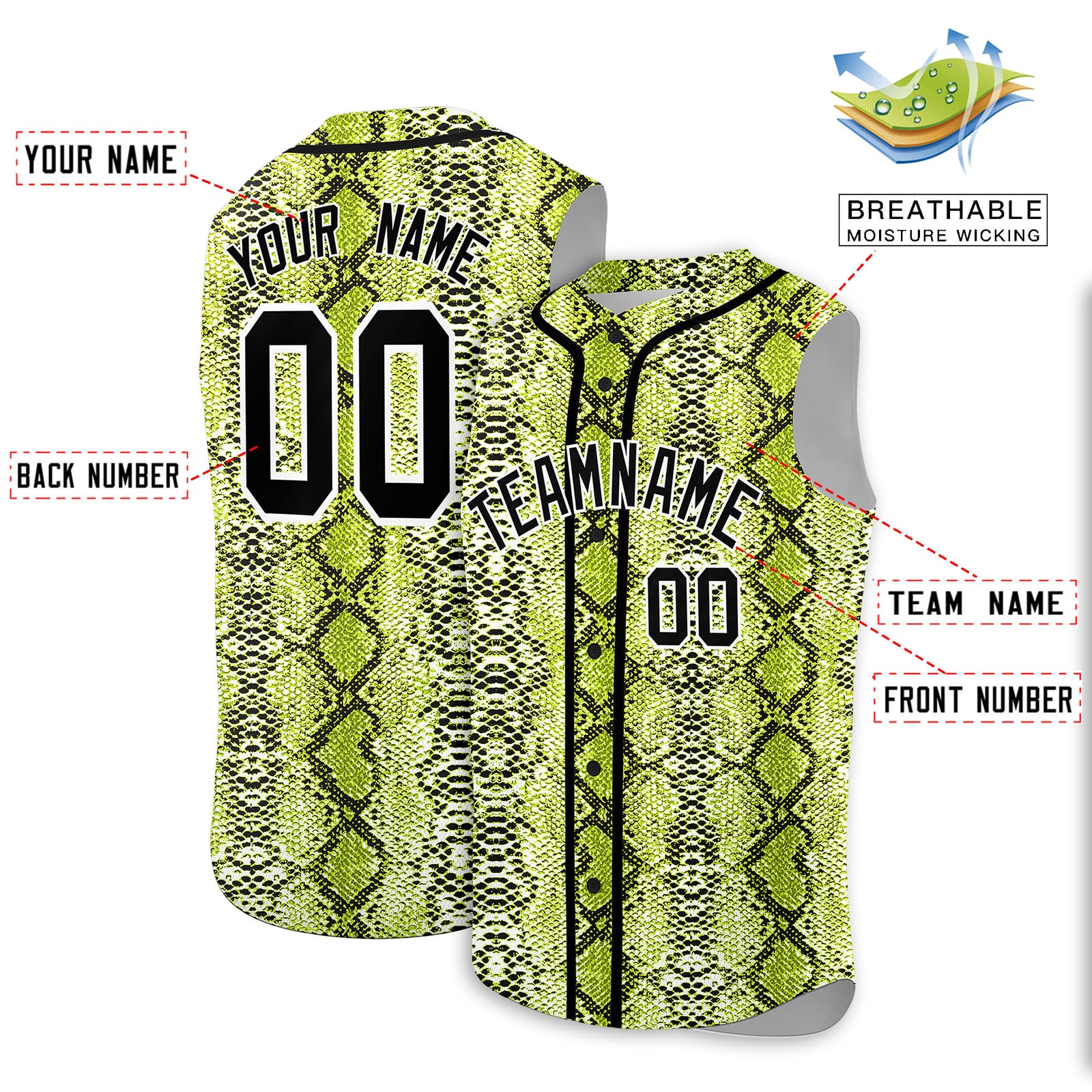 Custom Black Snakeskin Pattern Authentic Sleeveless Baseball Jersey