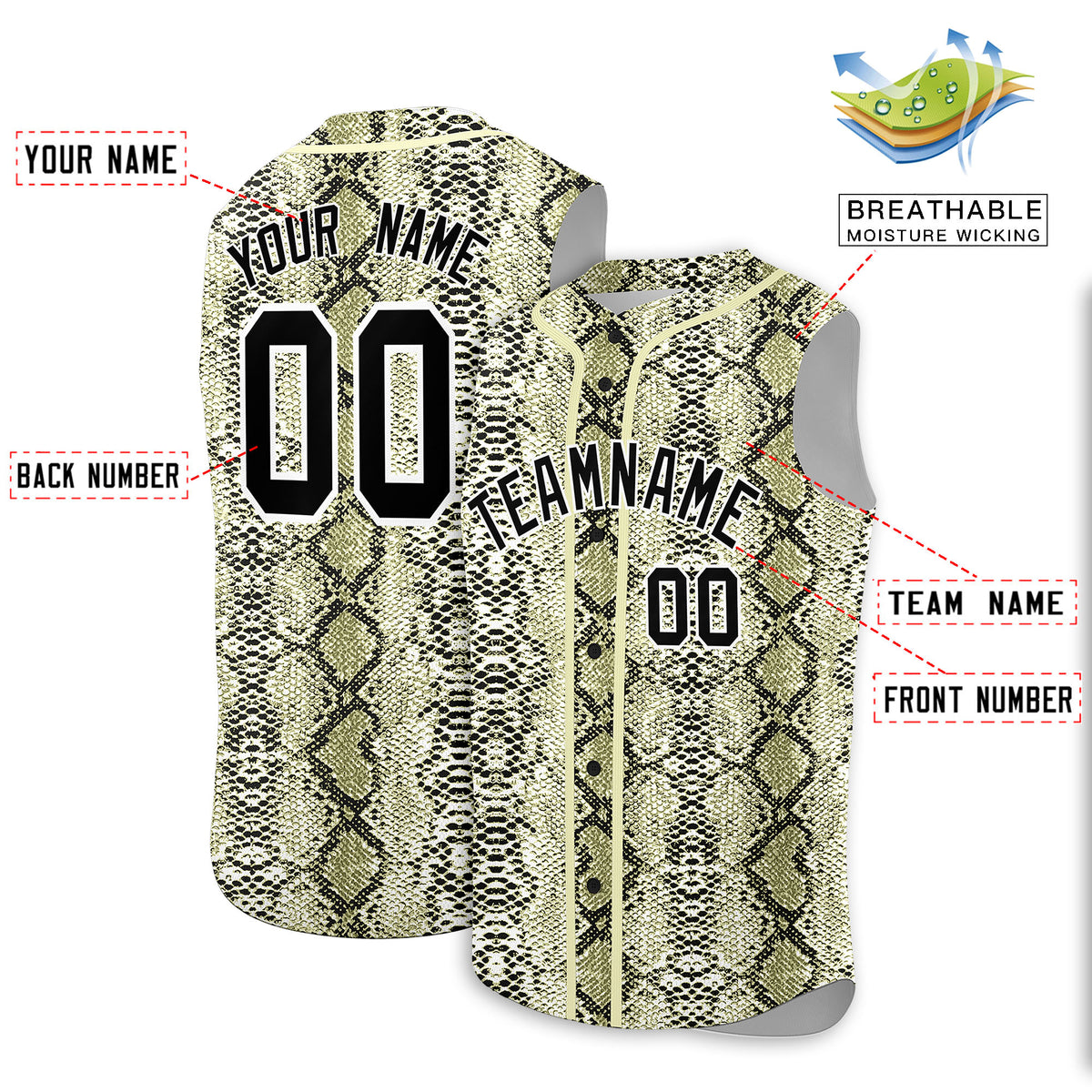 Custom Cream Snakeskin Pattern Authentic Sleeveless Baseball Jersey