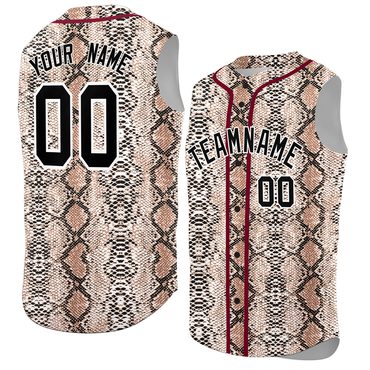 Custom Crimson Snakeskin Pattern Authentic Sleeveless Baseball Jersey