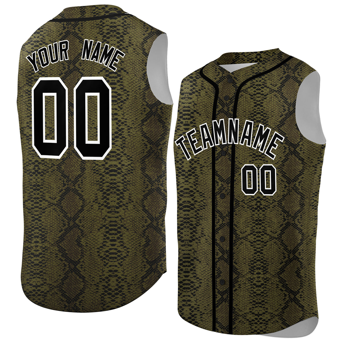 Custom Black Snakeskin Pattern Authentic Sleeveless Baseball Jersey