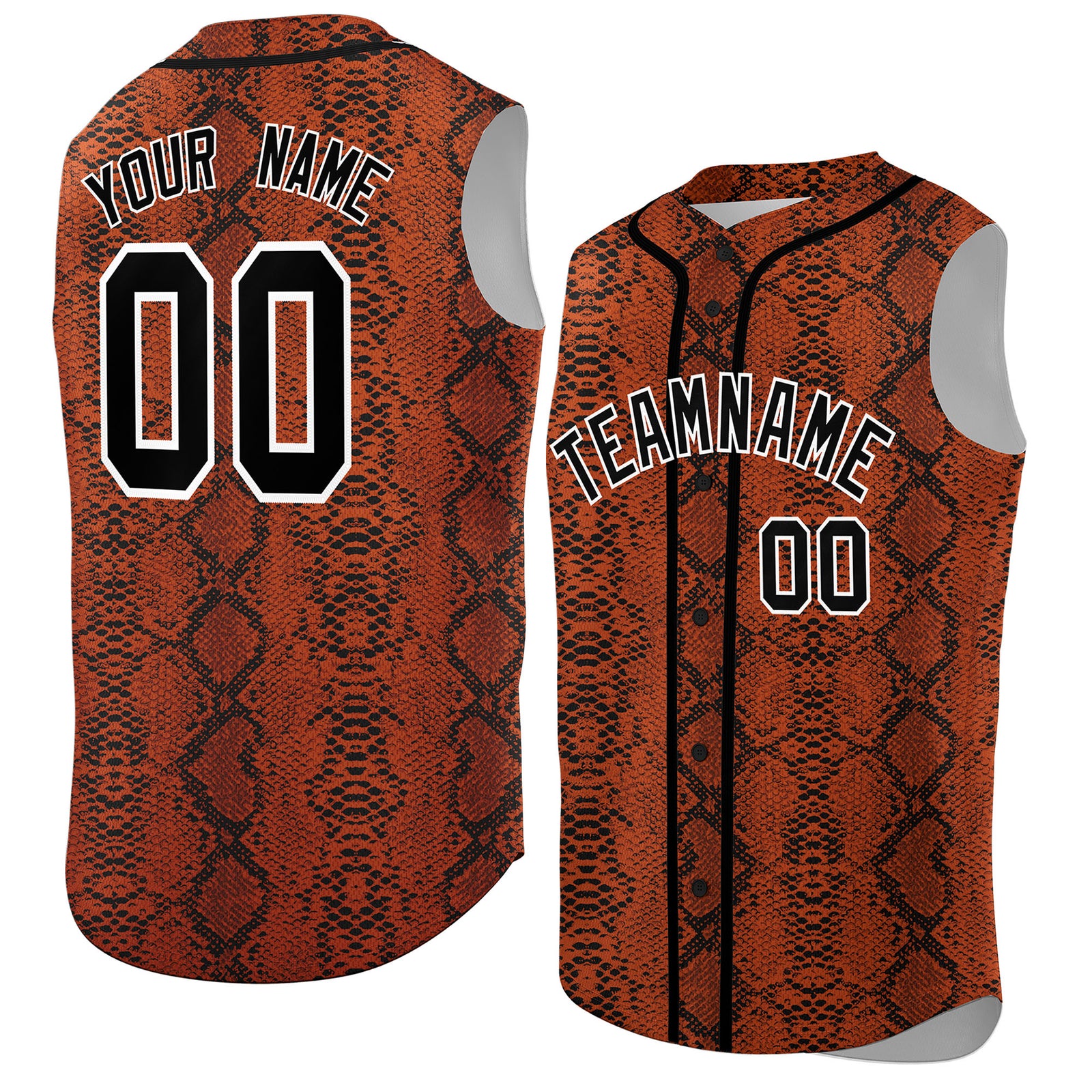 Custom Black Snakeskin Pattern Authentic Sleeveless Baseball Jersey