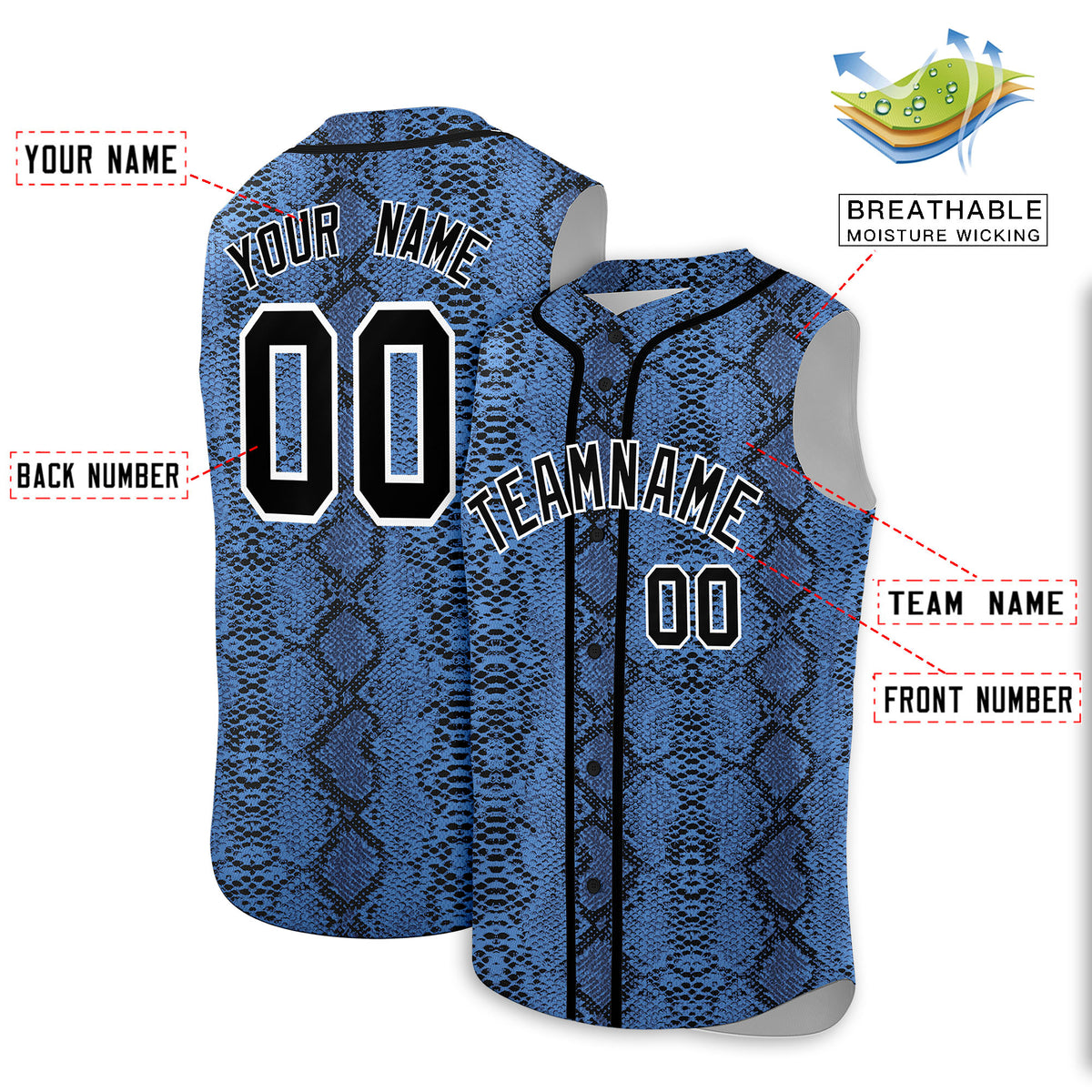 Custom Black Snakeskin Pattern Authentic Sleeveless Baseball Jersey