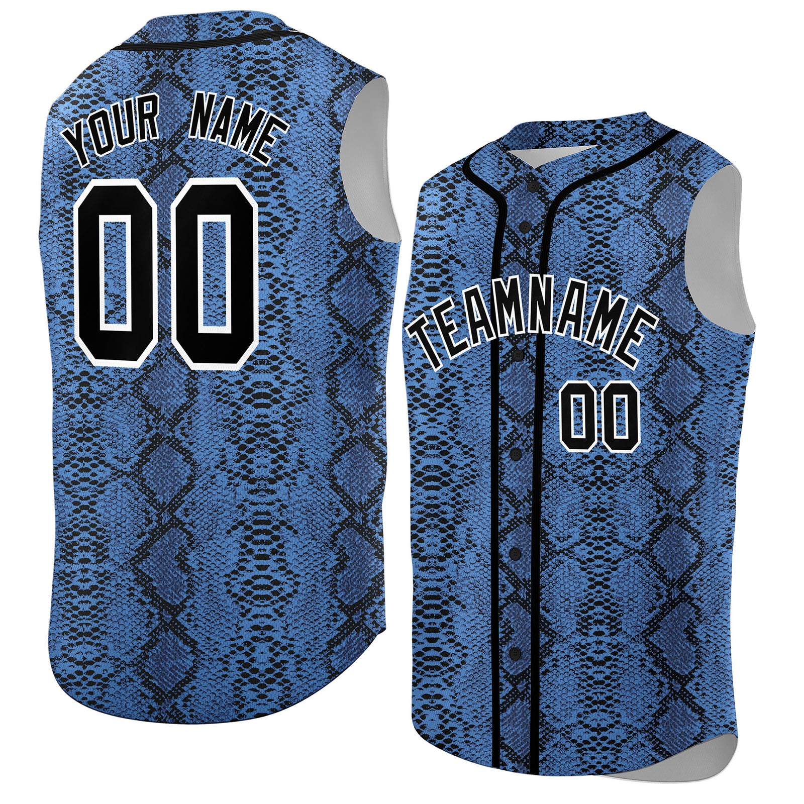 Custom Black Snakeskin Pattern Authentic Sleeveless Baseball Jersey