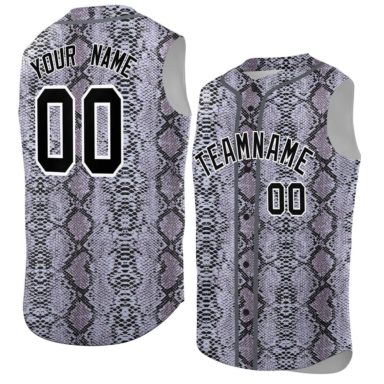 Custom Gray Snakeskin Pattern Authentic Sleeveless Baseball Jersey
